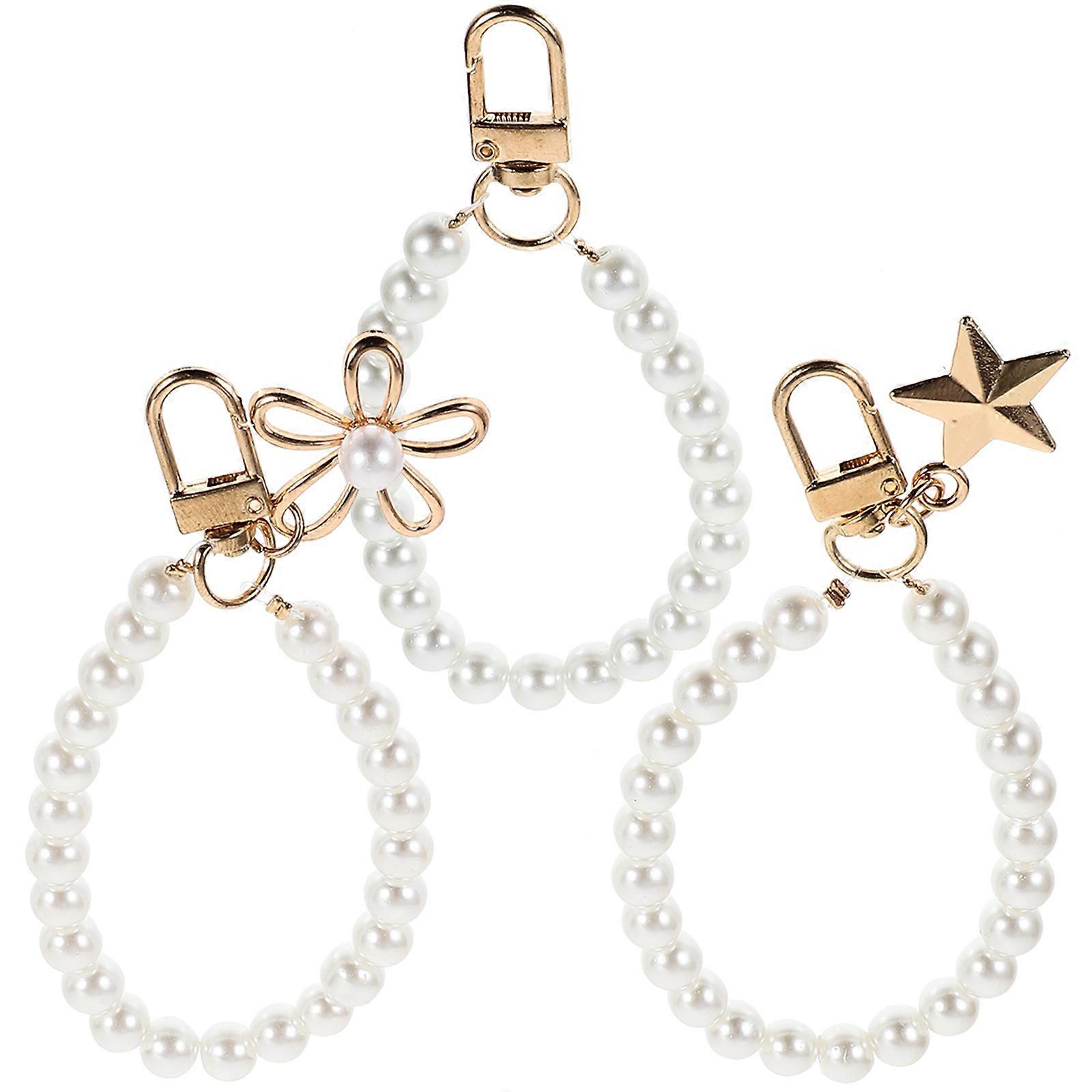 Phone Charm Strap Pearl Phone Charm Suitable For Most Kinds Of Phones White 11.7x1.1cm 3Pack