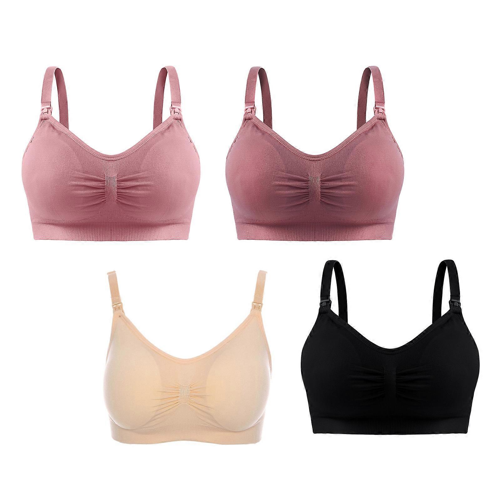 4PCS Nursing Bra Black Soft Breathable U Back Soft Wireless Seamless Push Up Breastfeeding Bra Color Mixed M