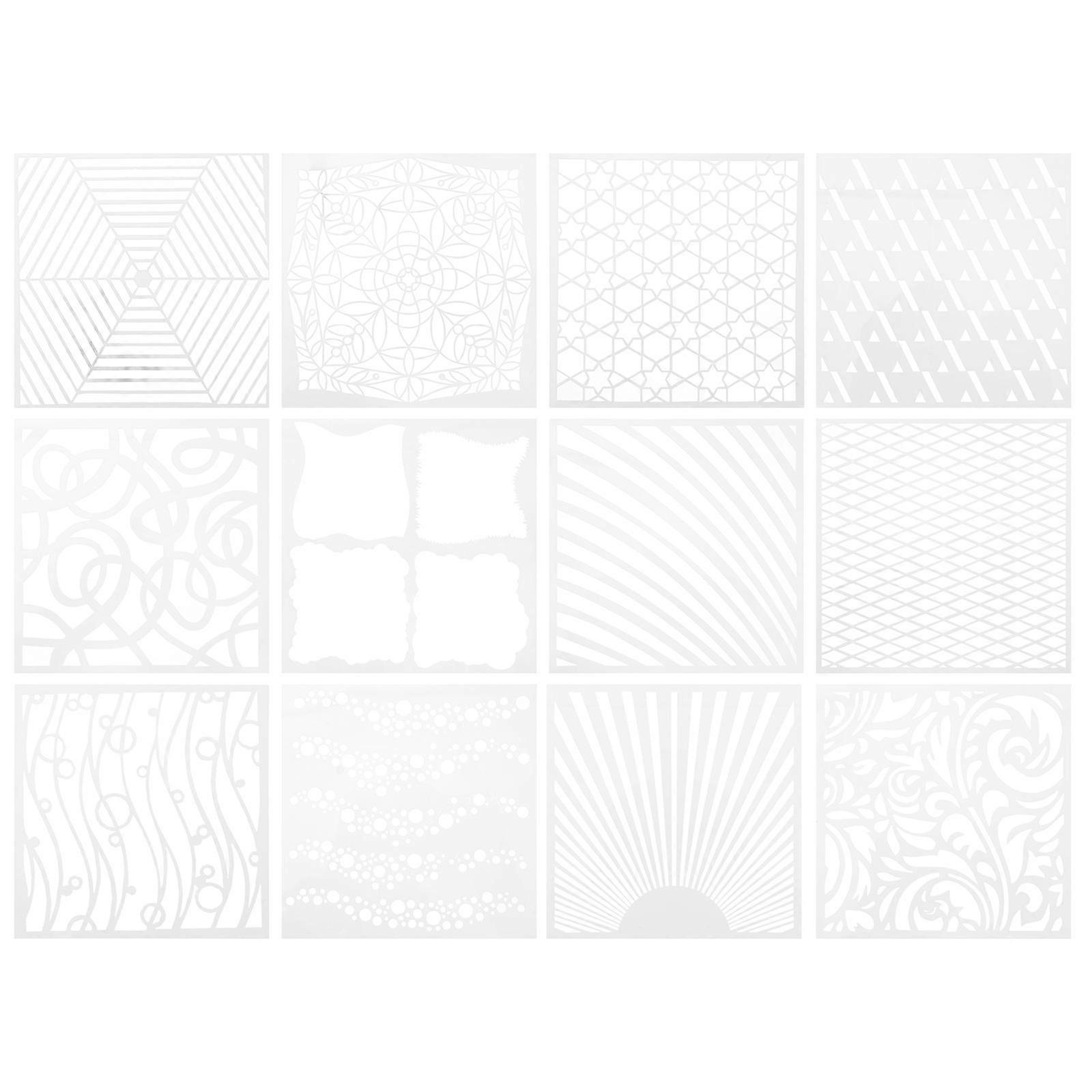 Painting Stencils Set Diy Craft Journal Decoration Templates 12Pcs Square Hollow Out For Art Projects