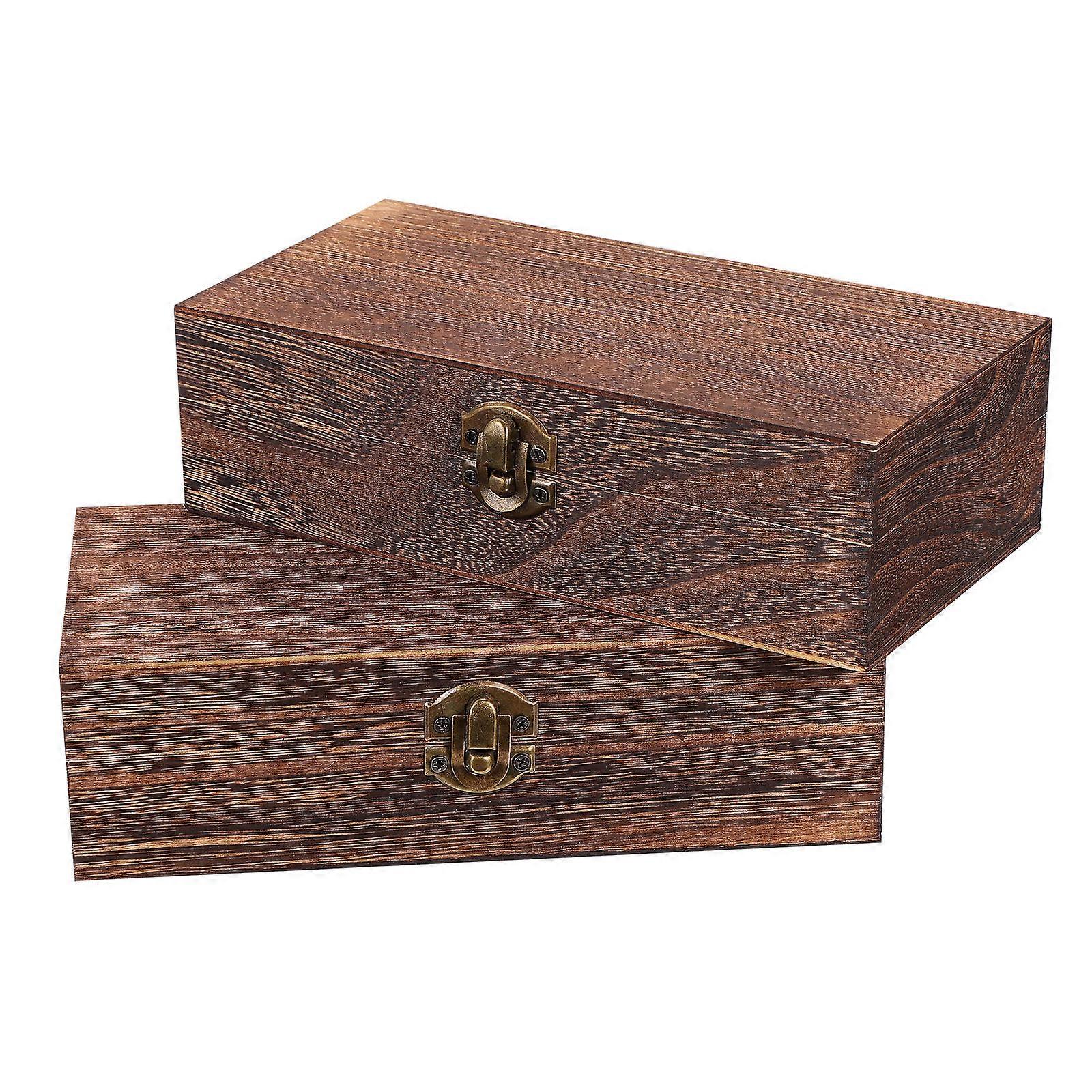 Storage Boxes Aged Brown Wooden Creative Oblong present Packaging For Adults 2Pcs