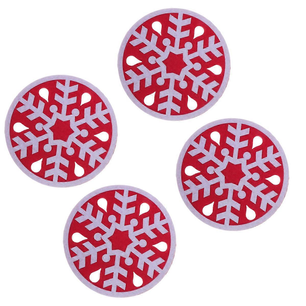 Cup Insulation Pad Felt Snowflake Shape Non-Slip Heat Resistant Housewarming present Red 4Pcs