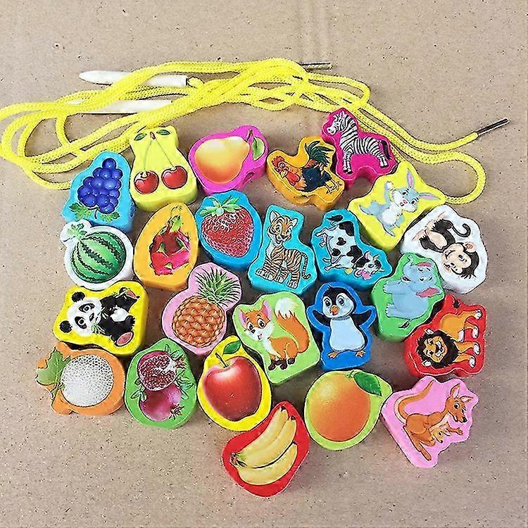 Hand-eye coordination, bead string toys, wooden numbers, fruits, animals, bead inserts for early education [XH] 2025