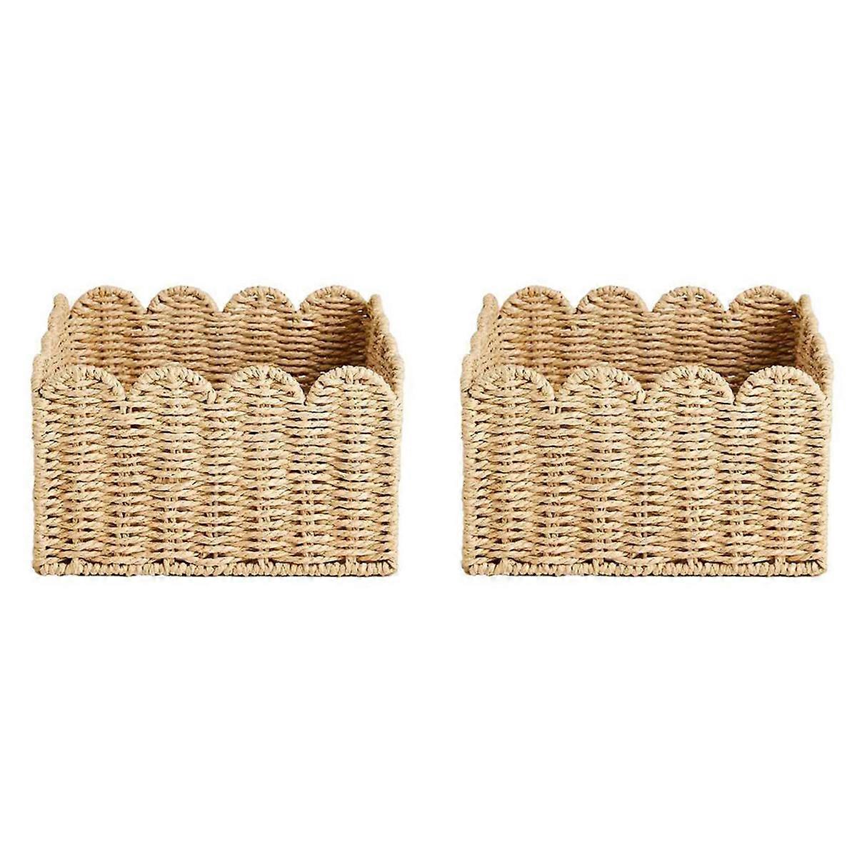 Scalloped Edge Basket, Wicker Storage Baskets, Paper Rope Design