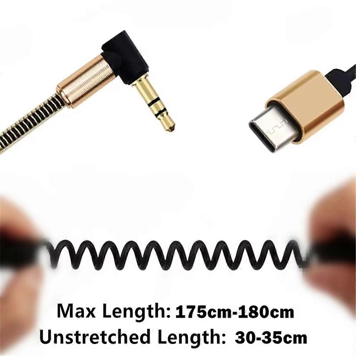 Spring Spiral Coiled USB C to 90 Degrees 3.5mm Extension