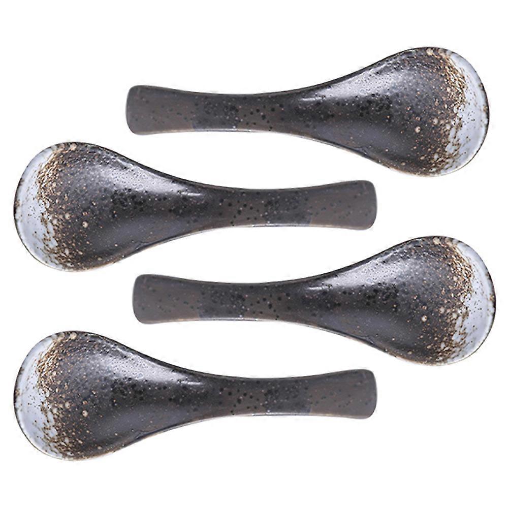 Simple Retro Style Ceramic Soup Spoon For Mealtime 4Pcs
