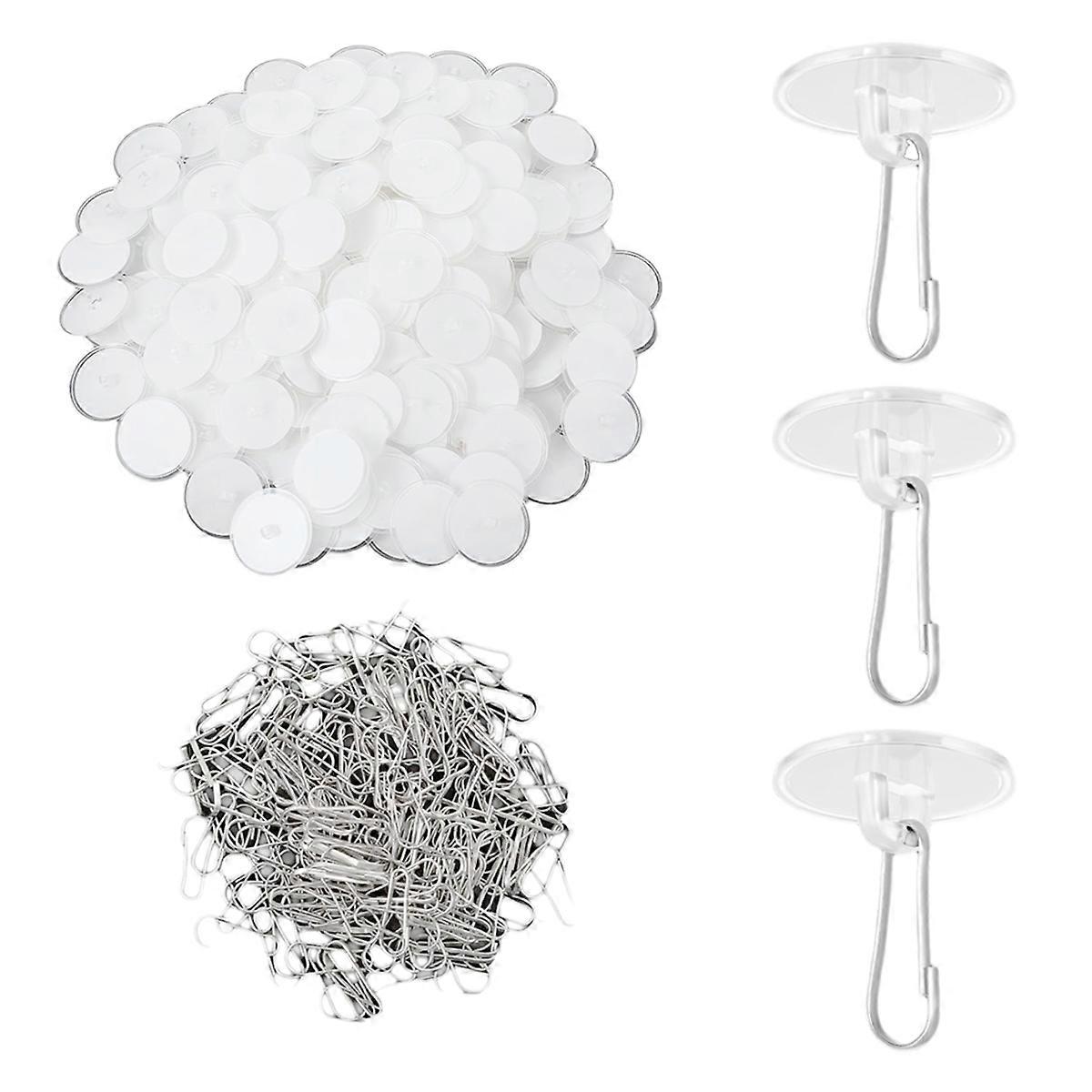 200Pcs Self-Adhesive Ceiling Hooks for Hanging, Round Suction Cup Plate Removable Transparent No-Dr