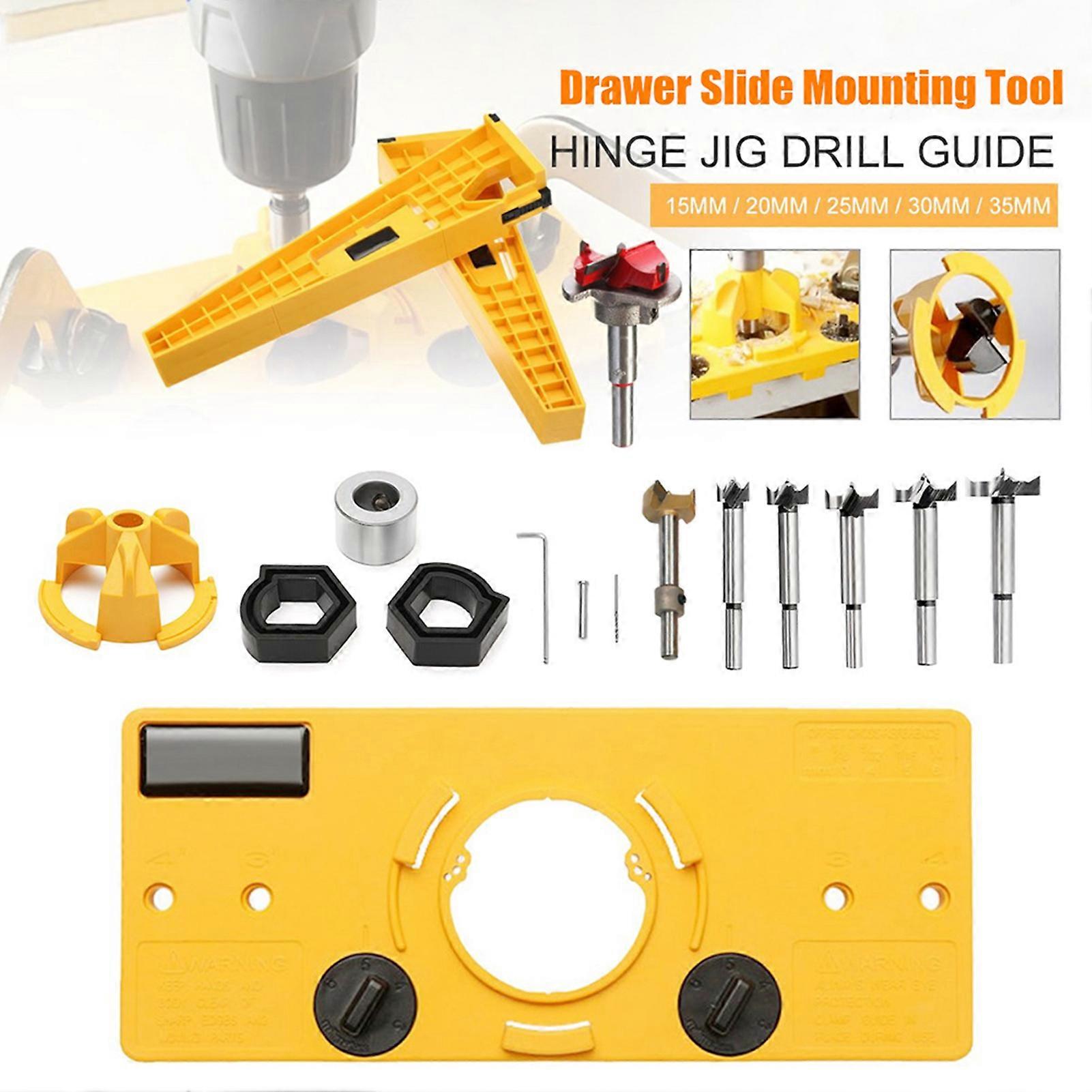 Cup Style Concealed Hinge Jig Guide Set 35mm Yellow Forstner Drill
