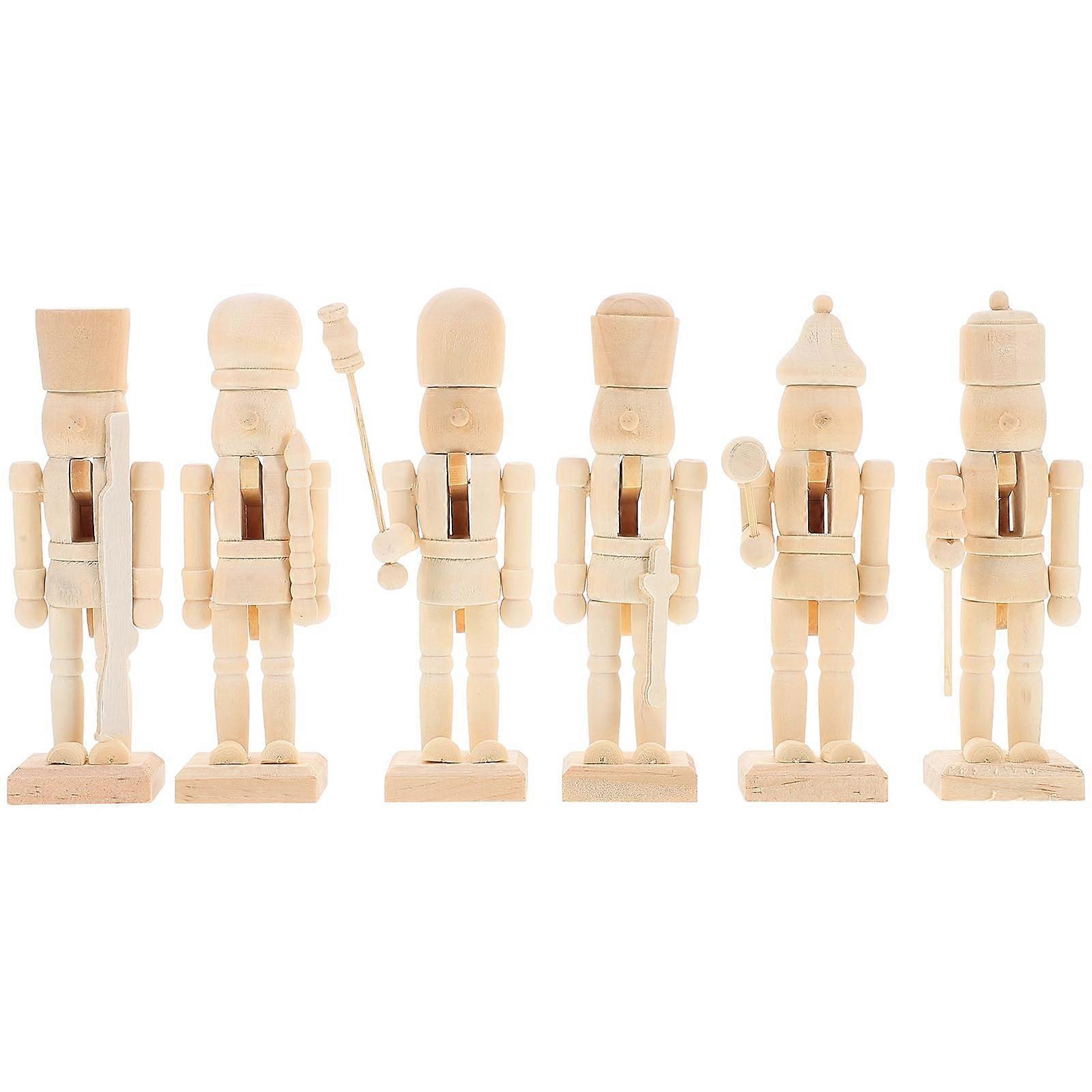 Pack of 6 Christmas Nutcrackers Unpainted Unpainted Nutcracker Puppet Small Unpainted Nutcracker for Crafts Christmas DIY