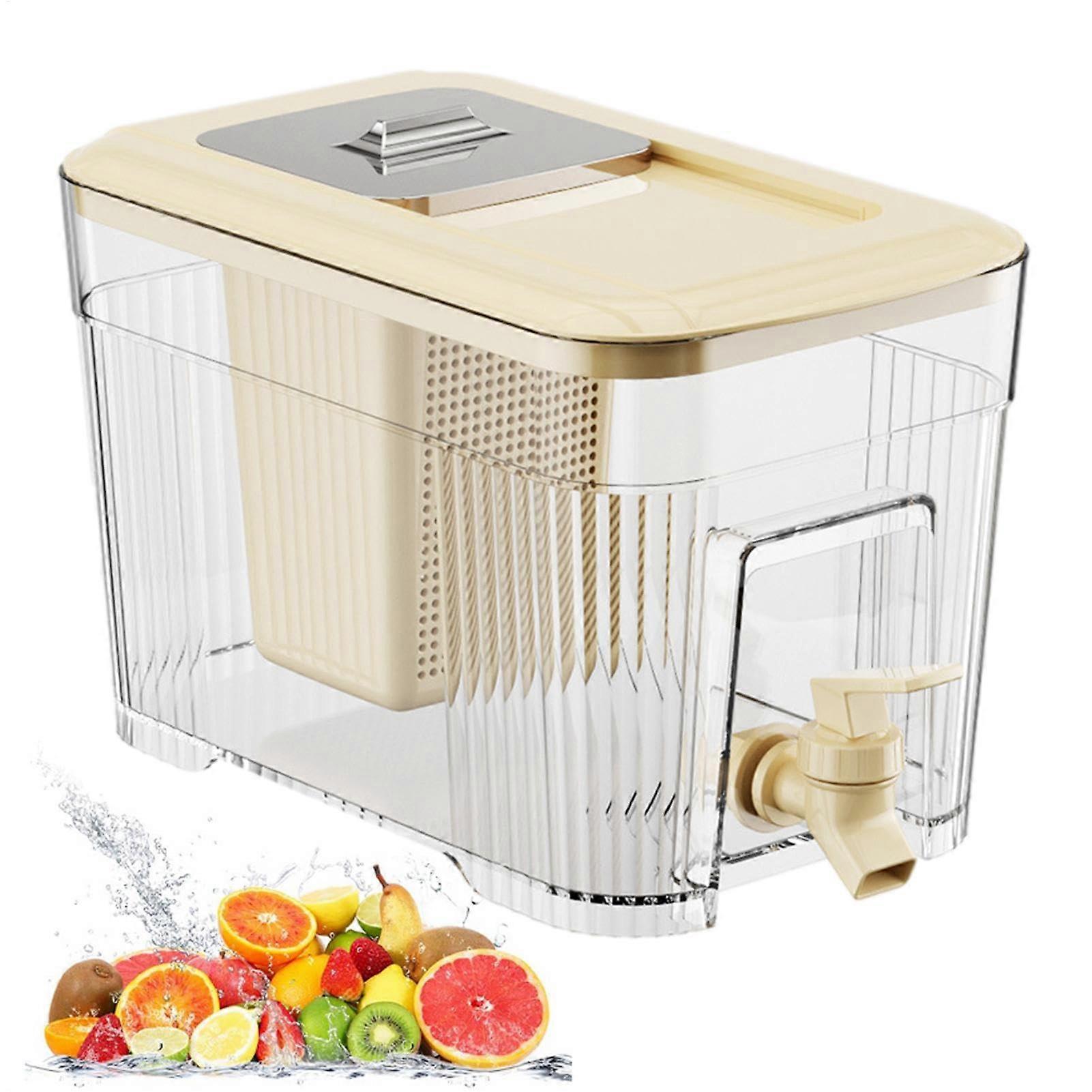 Fridge Water Dispenser 6L - Leak-Proof Water Container with Tap, Juice Rack Lid, and Filter for Summer Drinks, Creamy Yellow