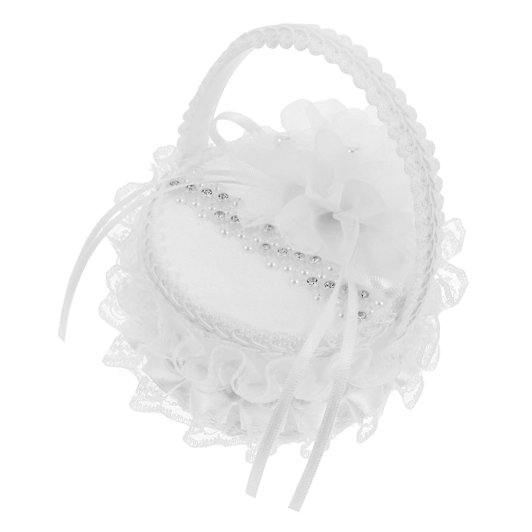 White Silk Lace Flower Basket for Valentine's Day, Wedding