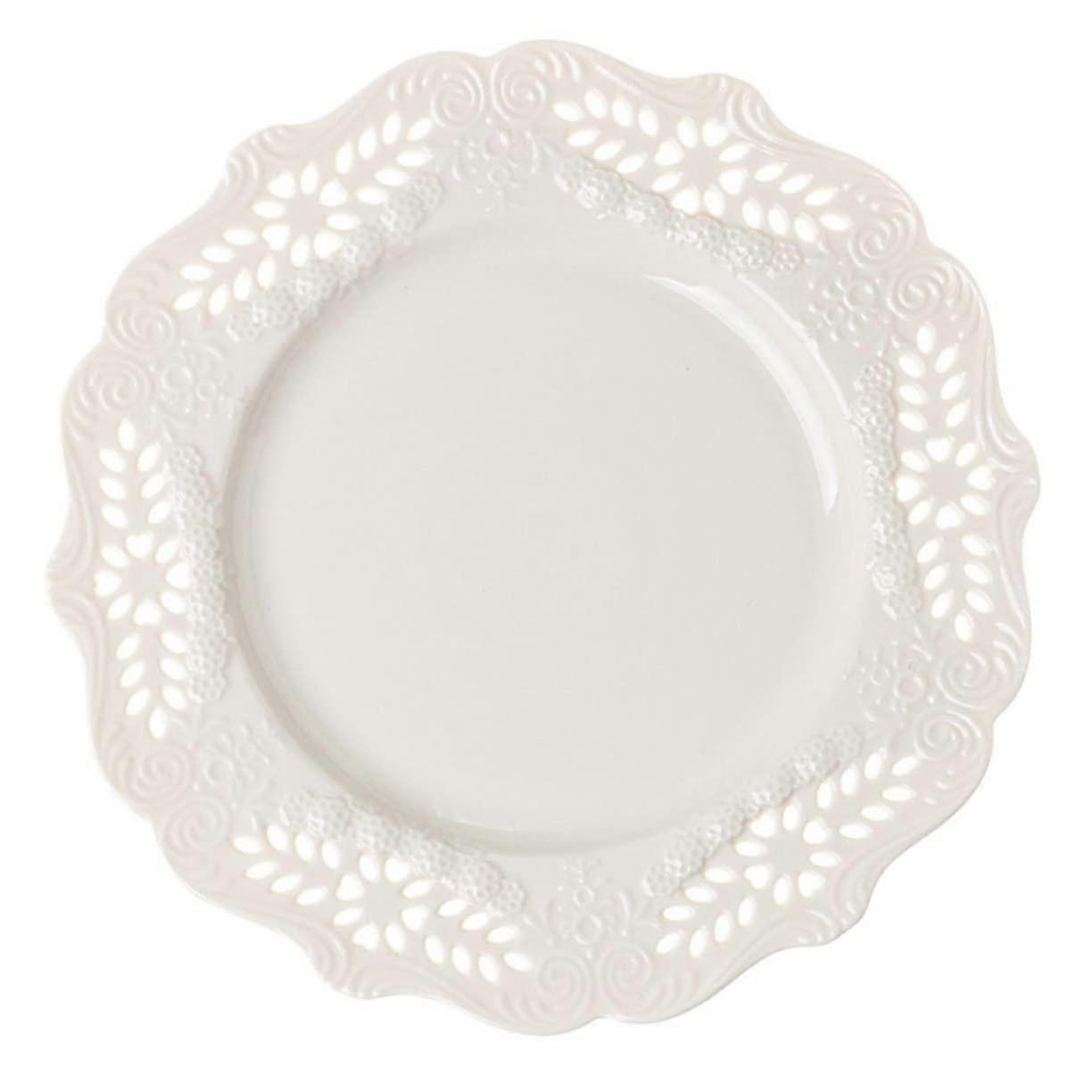 White ceramic plate round salad serving tray food storage 20.3 cm Scandinavian snake pattern