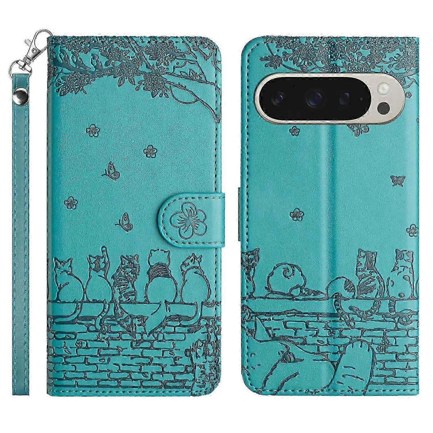 Compatible with Certain Brands Phone Case with Wrist Strap Leather Cover Cats Pattern