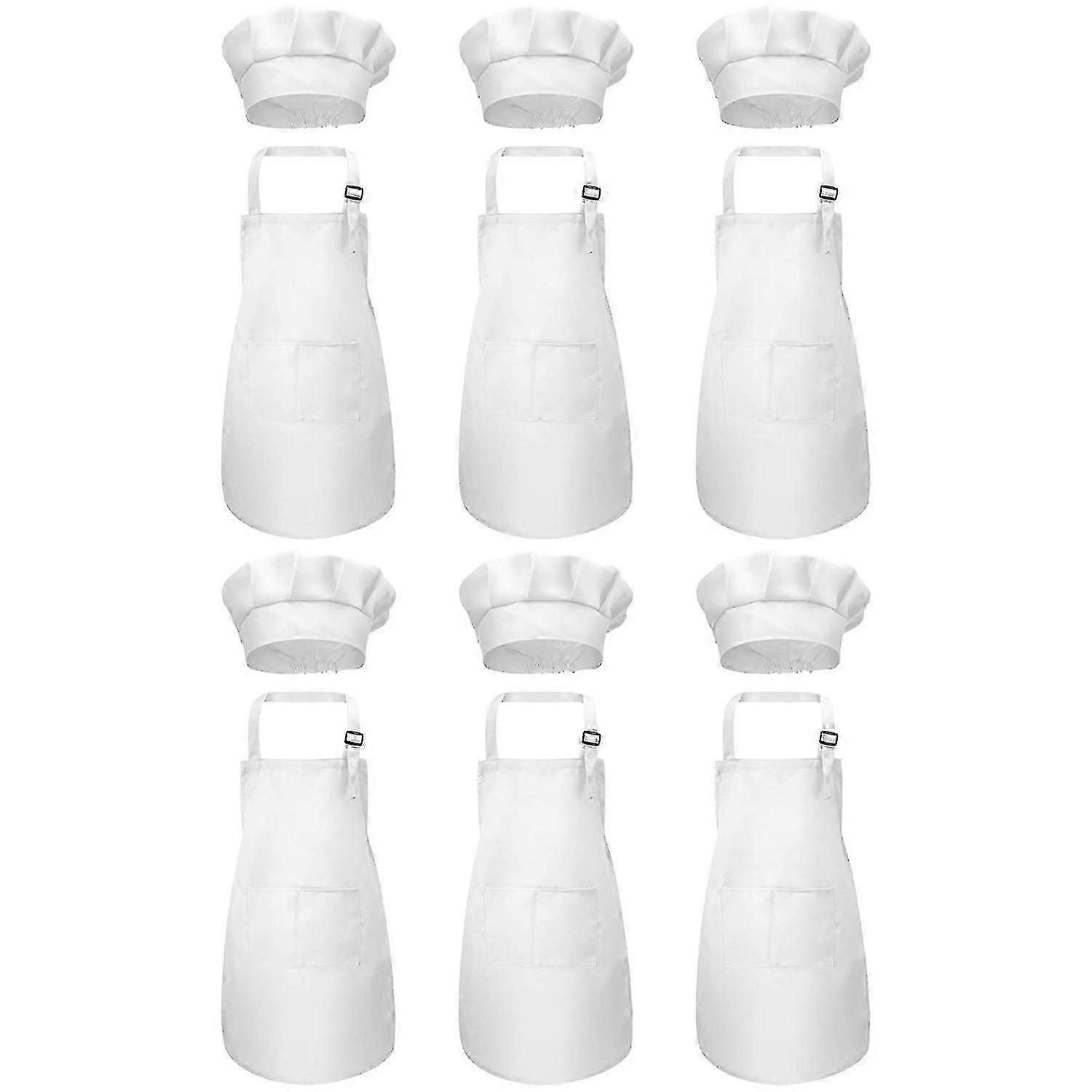 12-Piece Apron and Chef Hat Set, Adjustable Children's Apron with Pockets (White, Suitable for Ages 2-6)