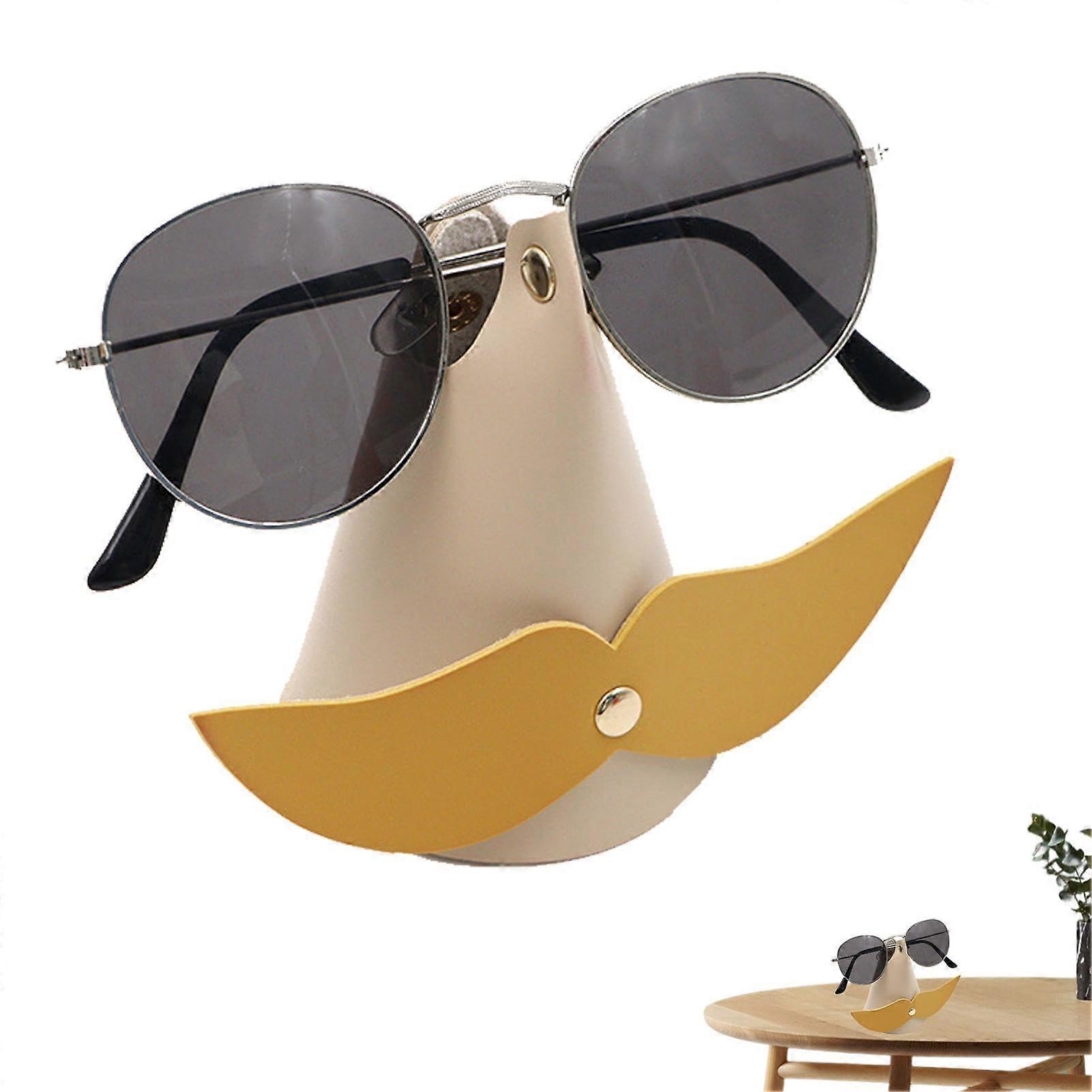 Beard Glasses Holder Stand, Funny PU Leather Nose Shape Desk Organizer for Glasses, Creative Yellow Decoration