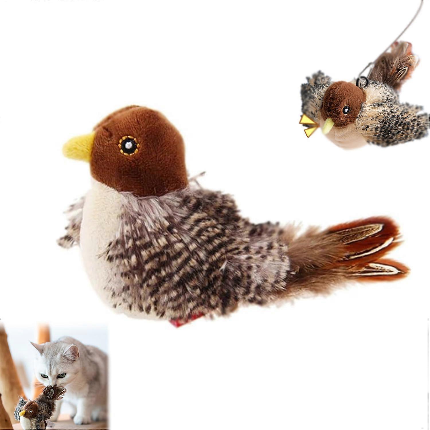 Cat Toy Flappychase Model Simulated Chirping Bird Flutter Sparrow Cat Toy 1pcs