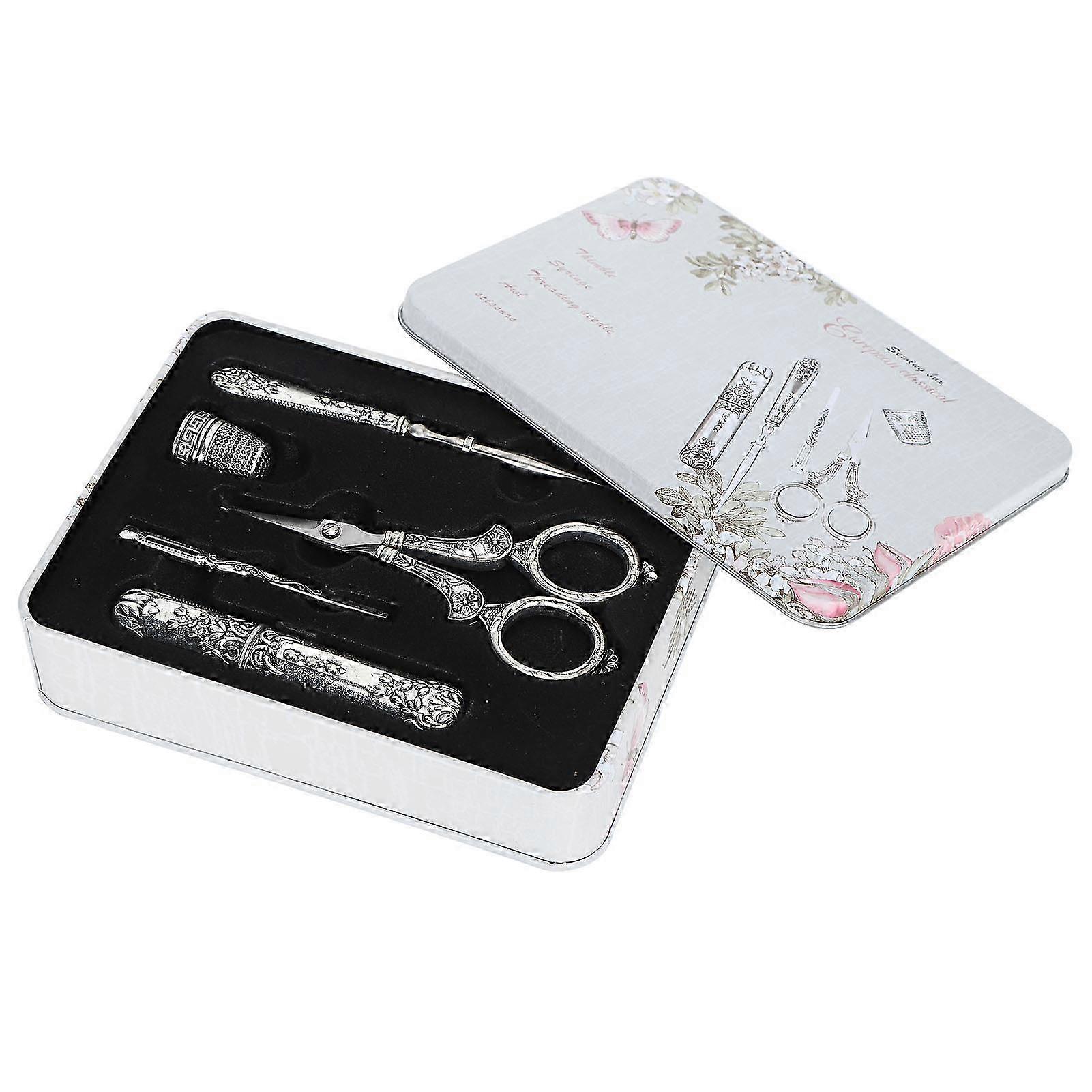 Retro Sewing Scissors Set with Threading Needle and Thimble in Boxed Cutting Tools