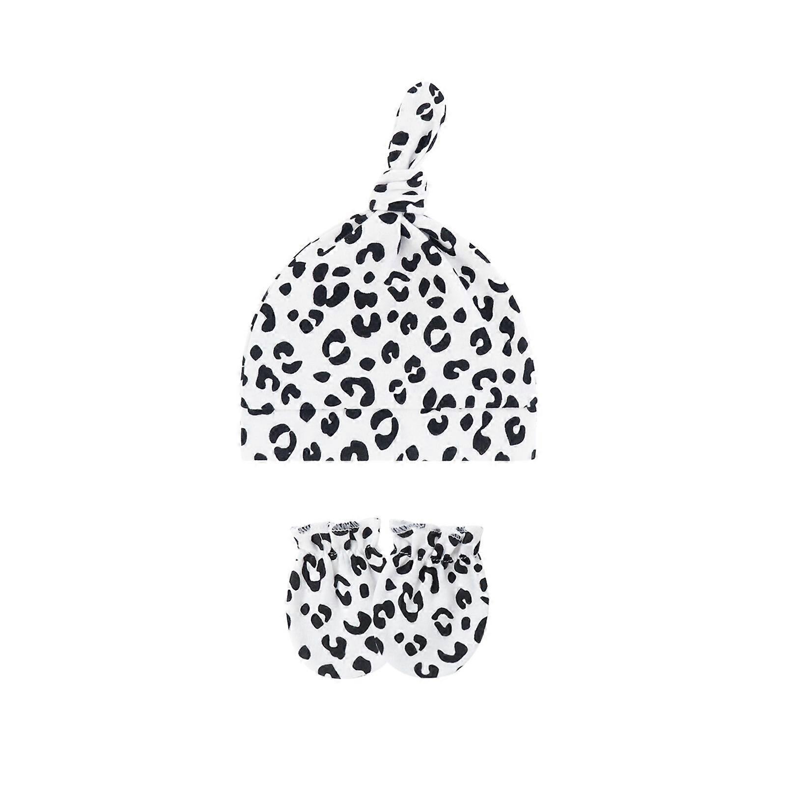 1 Set Cosy Breathable Baby Bonnet Caps Solid Color/Printed Knotted Hat wth Matching Scratch Proof Mittens Unisex