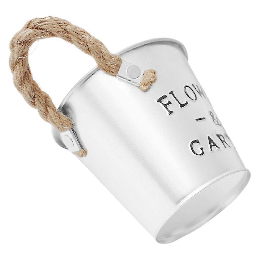 Small Flower Bucket Rustic Metal Vase Indoor Use Iron and Rope Decoration 1Pack