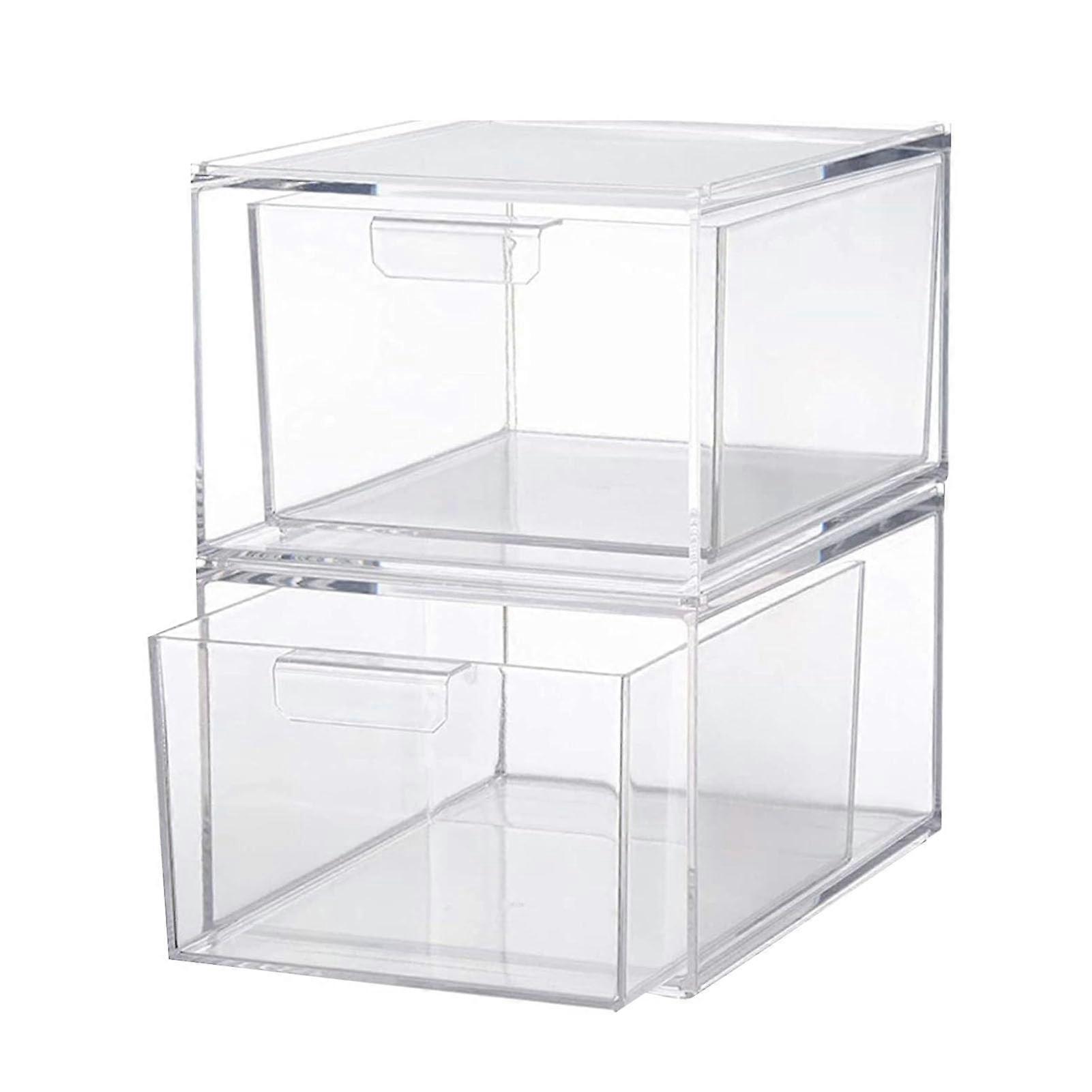 Makeup Organizer Clear Acrylic Storage Box, Stackable Cosmetic Jewelry Holder, 2-Pack