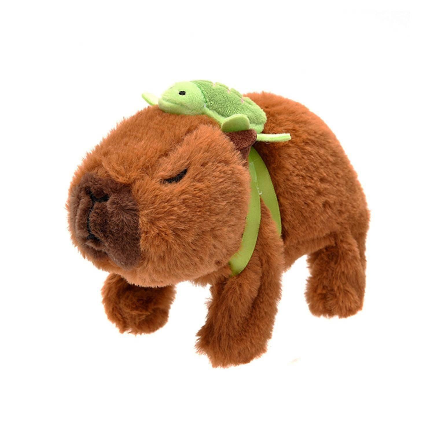 Electric Plush Capybara Turtle Toy with Sound Interactive Movable Mouth Kids Walking Animal Plushie