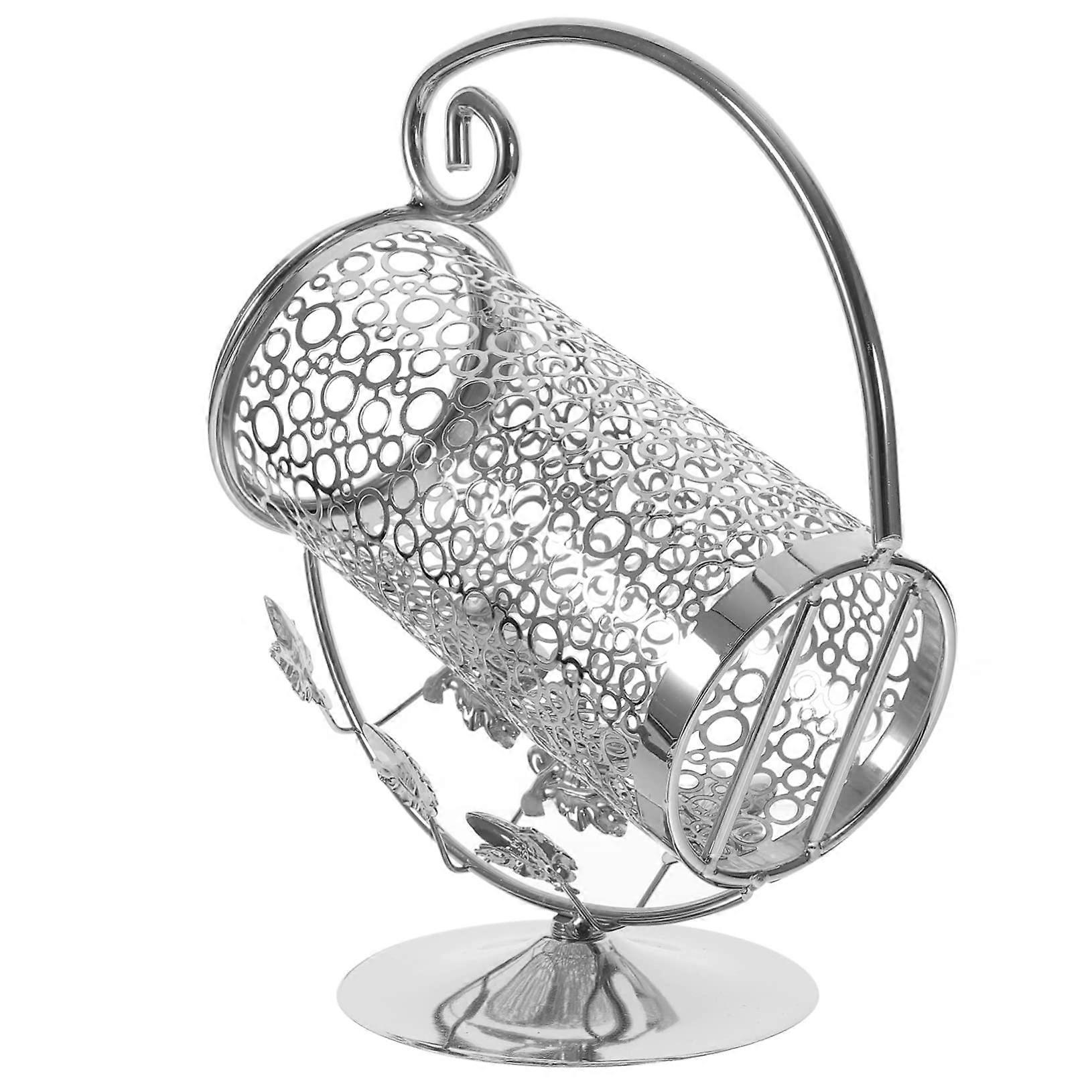 Single whiskey bottle metallic holder, stylish wine rack for bars, kitchens, silver.