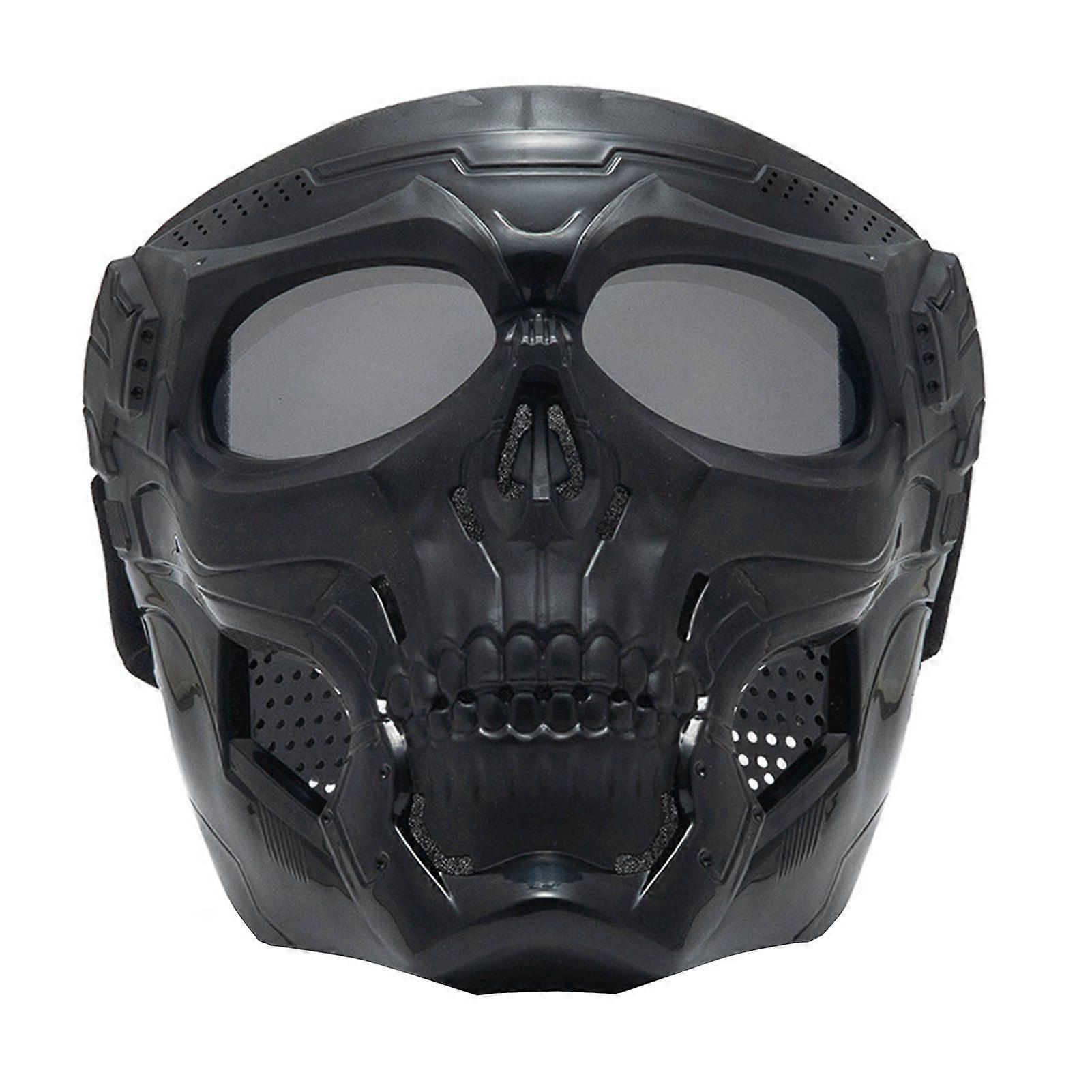 Motorcycle Goggles Mask Skull Shape Racing Goggles with Adjustable Non Slip Strap for Offroad Cycling Black Grey Lens YMQX)