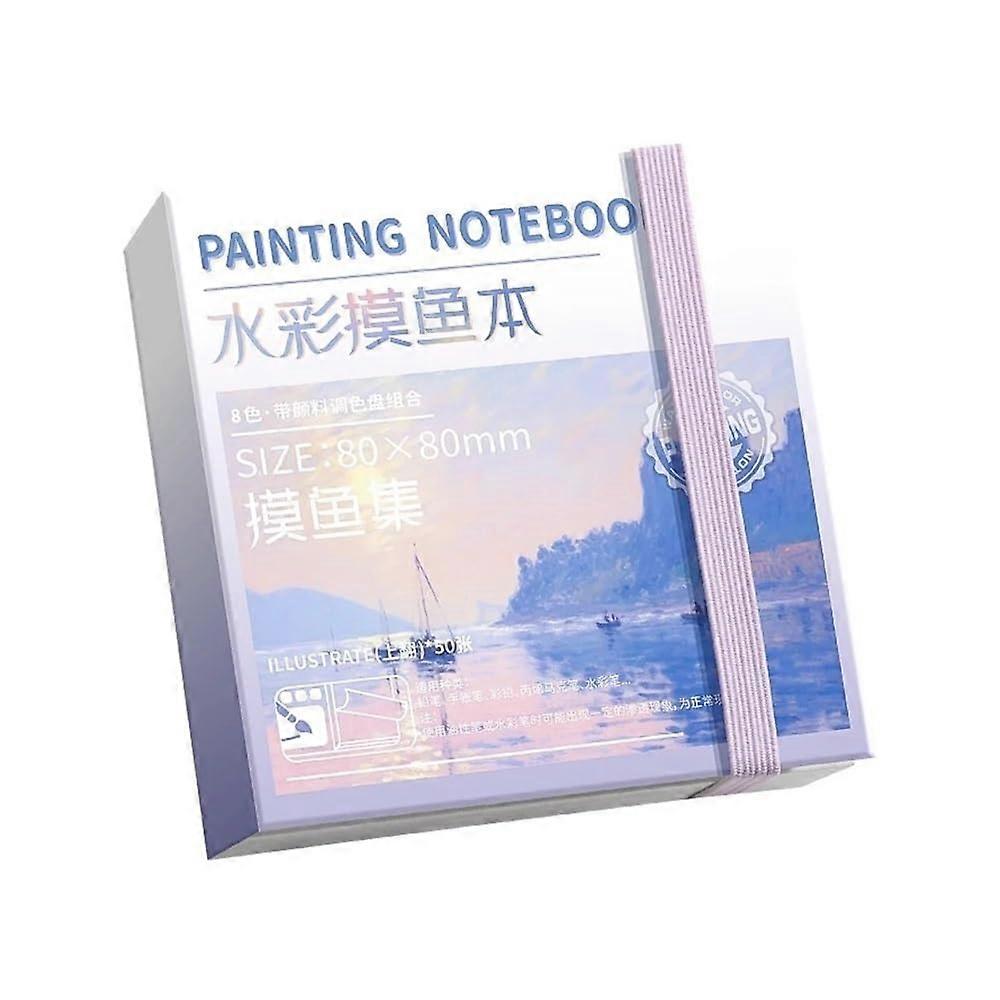 Mini Notebook for Watercolor Painting, Portable Sketchbook in Purple, Creative Drawing with Pigment Palette, Small and Handy