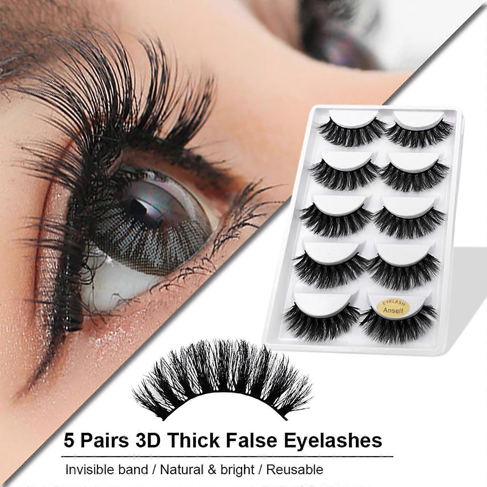5 pairs of false eyelashes plastic cotton stalks black 3D mink hair-G800