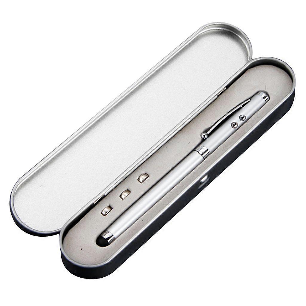 Multifunctional metal business teaching flashlight white light stylus four-in-one function infrared ballpoint pen touch screen pen (silver)