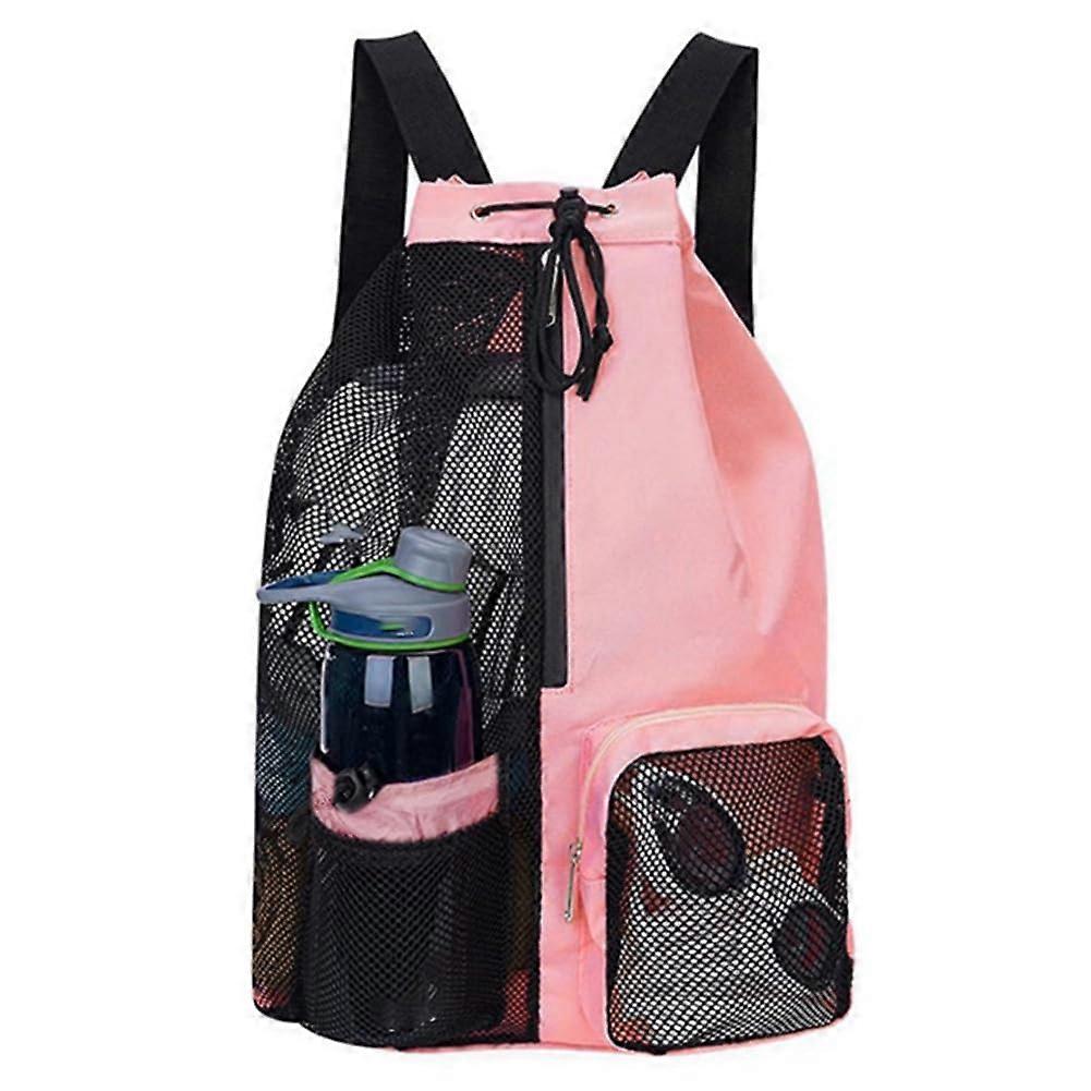 Swimming Bag Mesh Drawstring Swimming Gym Pool Training Equipment and Sports Green Pink