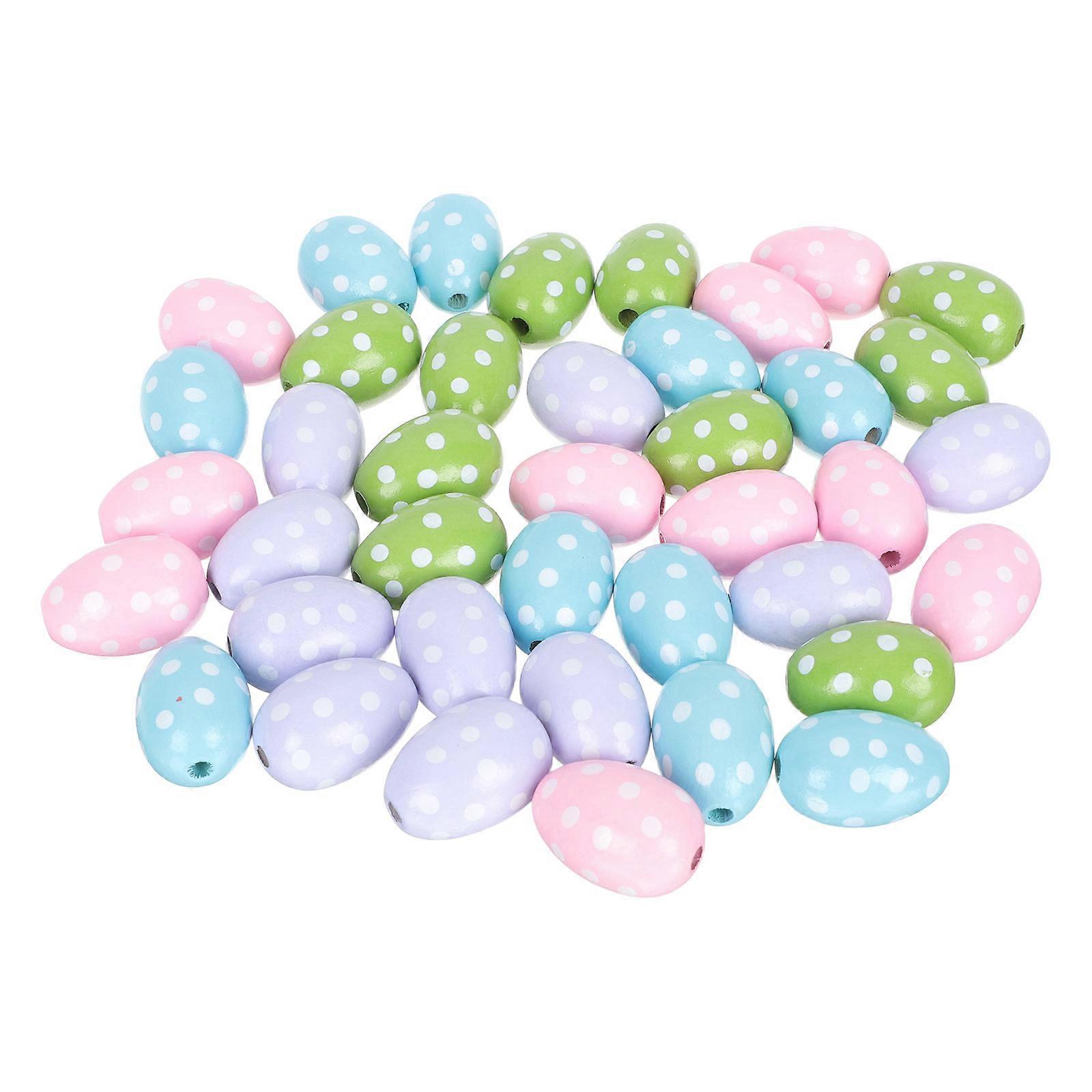 40 Pcs Easter Egg Shaped Wooden Beads for DIY Craft Projects and String Making Accessories