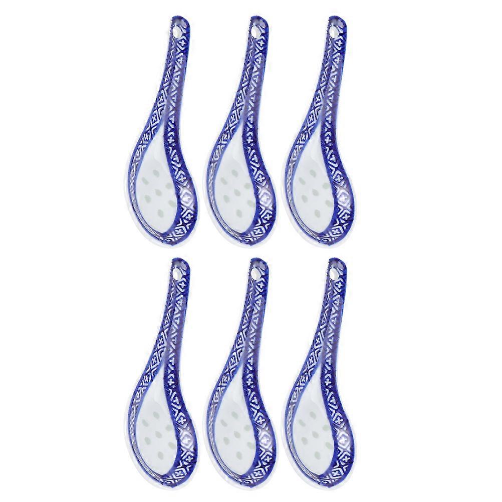 6Pcs Chinese Style Ceramic Soup Spoons Mini Size Perfect for Restaurant Use