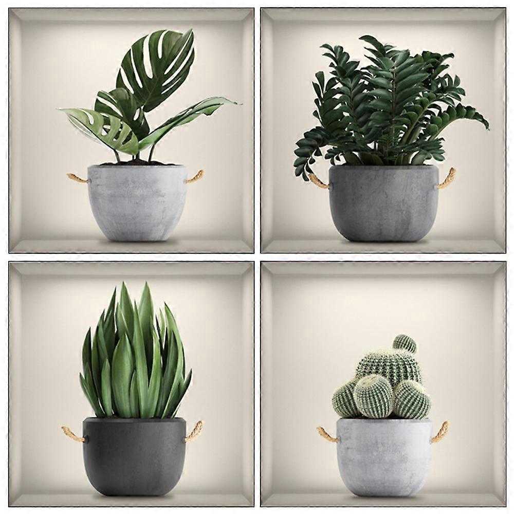 Plants Wall Stickers Removable Wall Decals 11.79X11.79IN Creative Faux Window Design 4Pcs