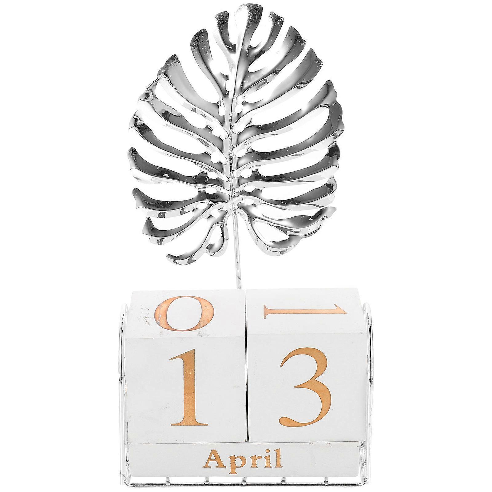 Home Calendar Table Decor Silver Wooden Block With Clear Design 12x6x22cm 1Set