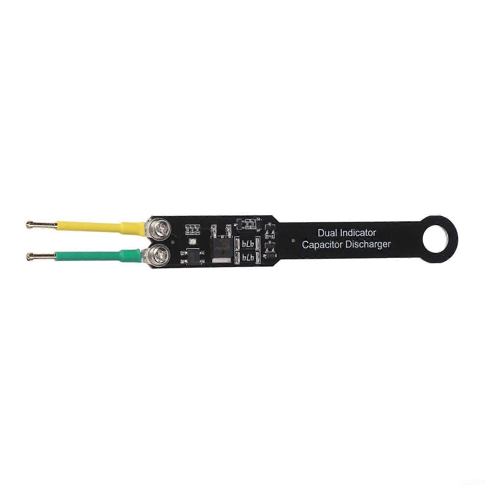 Capacitor discharge tool AC8380VDC 12540V for safely preventing electric shocks in electronics with flexible probes and dual LED indicators.