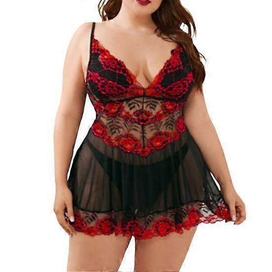 2 Pcs/Set Nightdress Panties Set Low-cut V Neck Mesh Flower Embroidery Pleated Backless Sleeveless Honeymoon Sleepwear