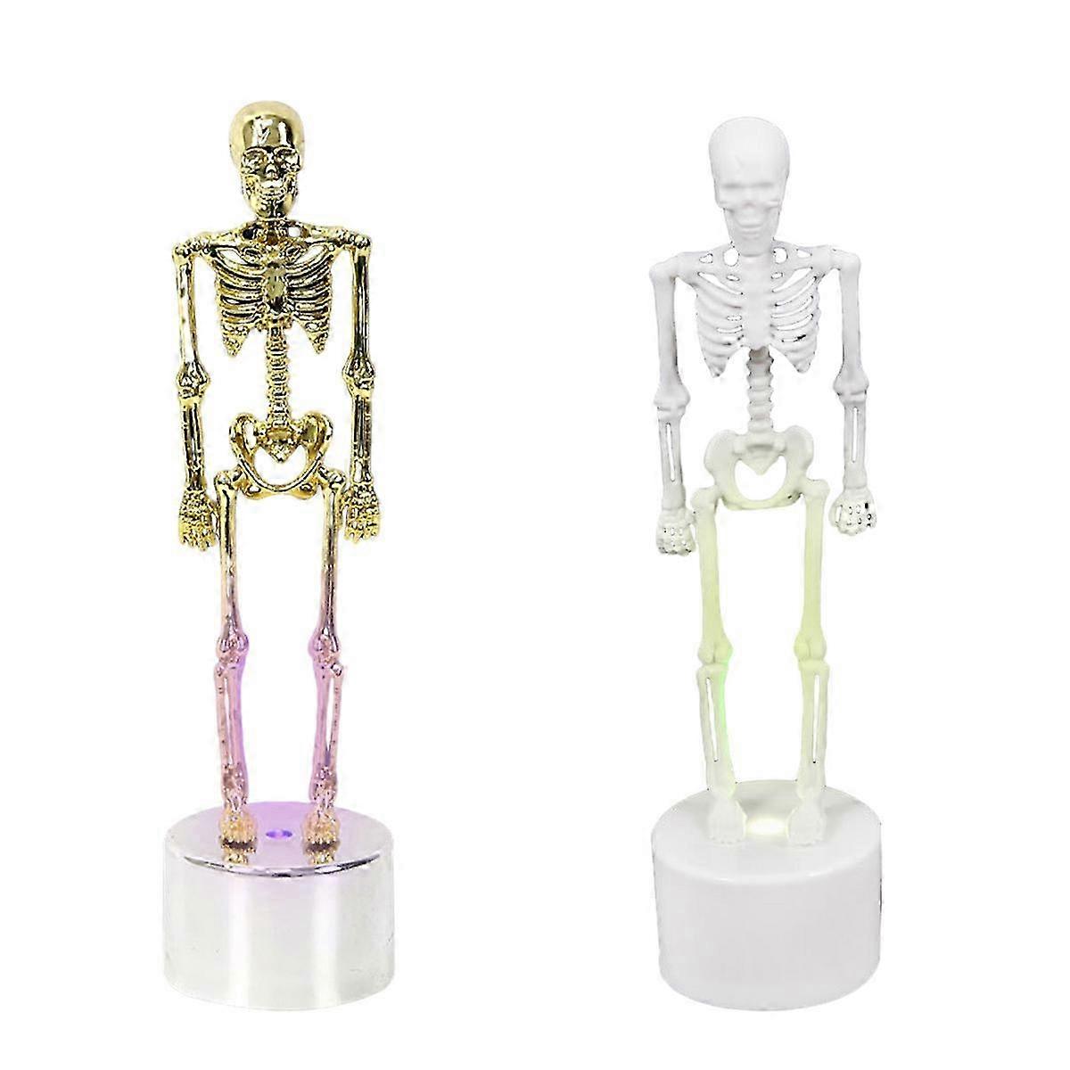2Pack Light Up Resin Skeleton Figurines with LED Light for Halloween Party Decorations
