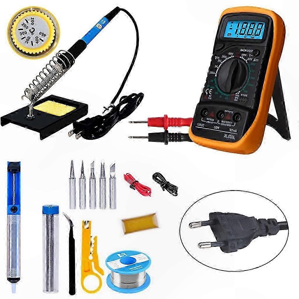 60W Soldering Iron Kit Adjustable Temp Welding Tool Digital Multimeter 5pcs Soldering Iron Tips EU//US Standard