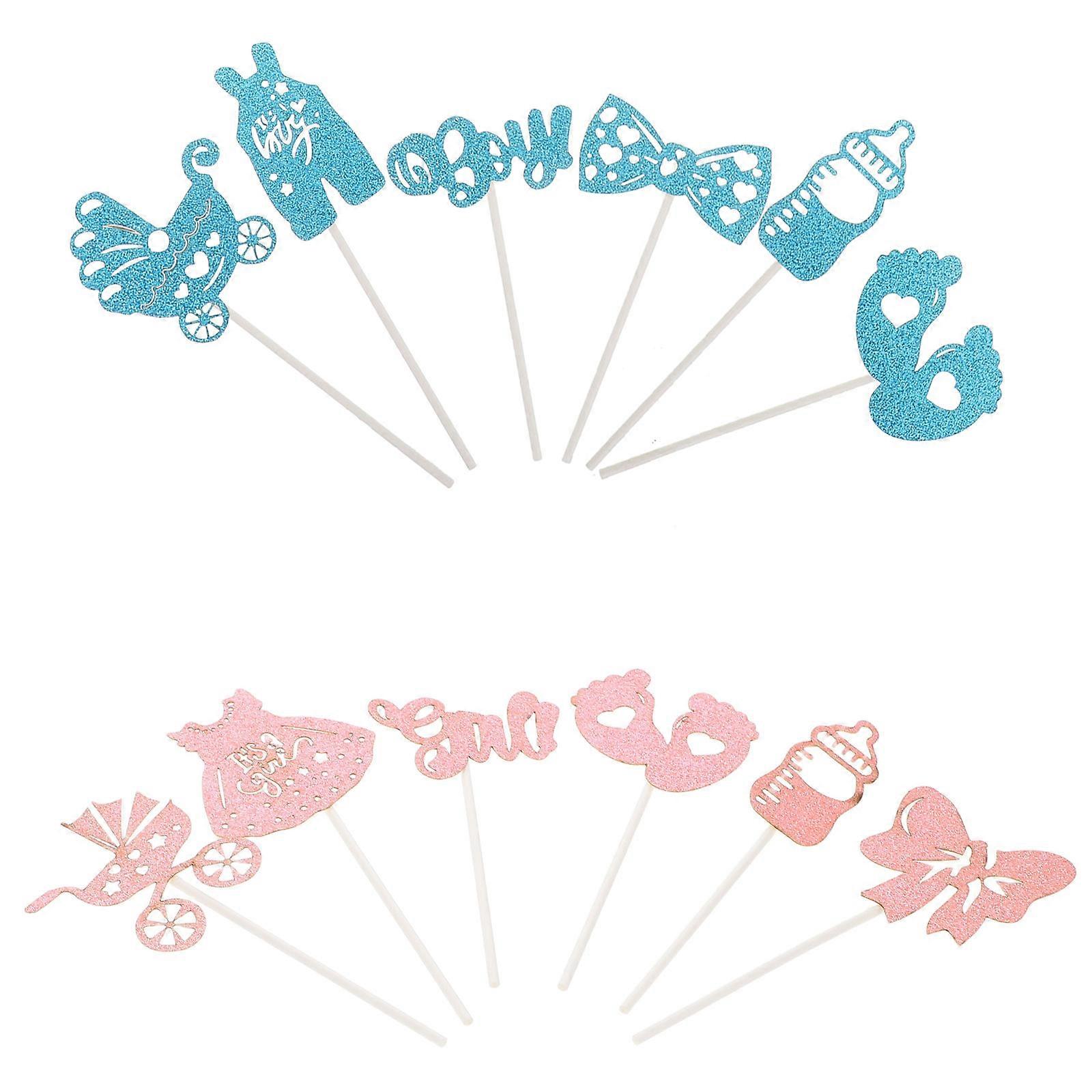 Gender Reveal Cake Toppers for Baby Shower Party Decorations Assorted Color Paper 1 Set