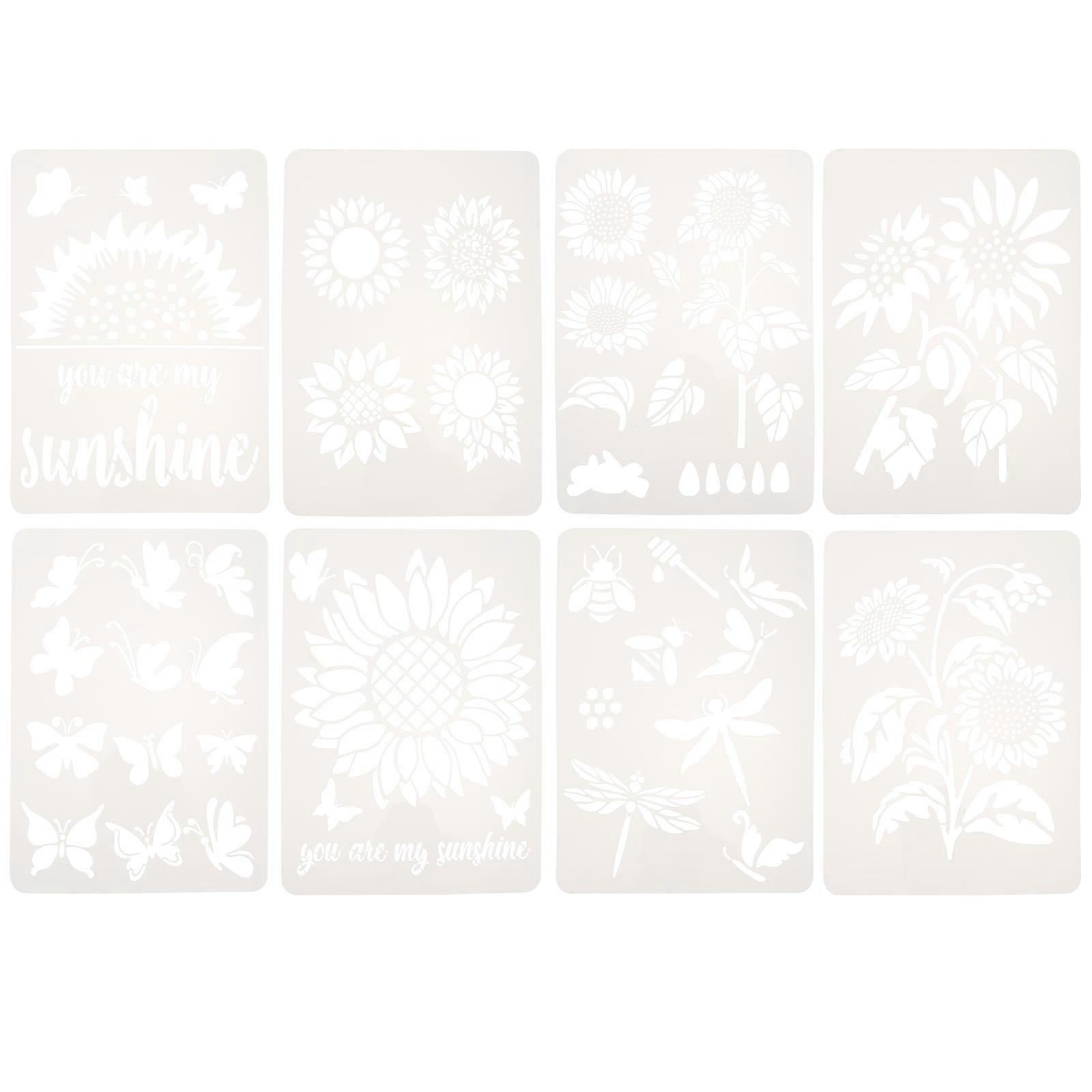8PCS Sunflower Painting Stencils – Durable, Washable & Reusable DIY Drawing Templates for Home Decoration and Craft Projects