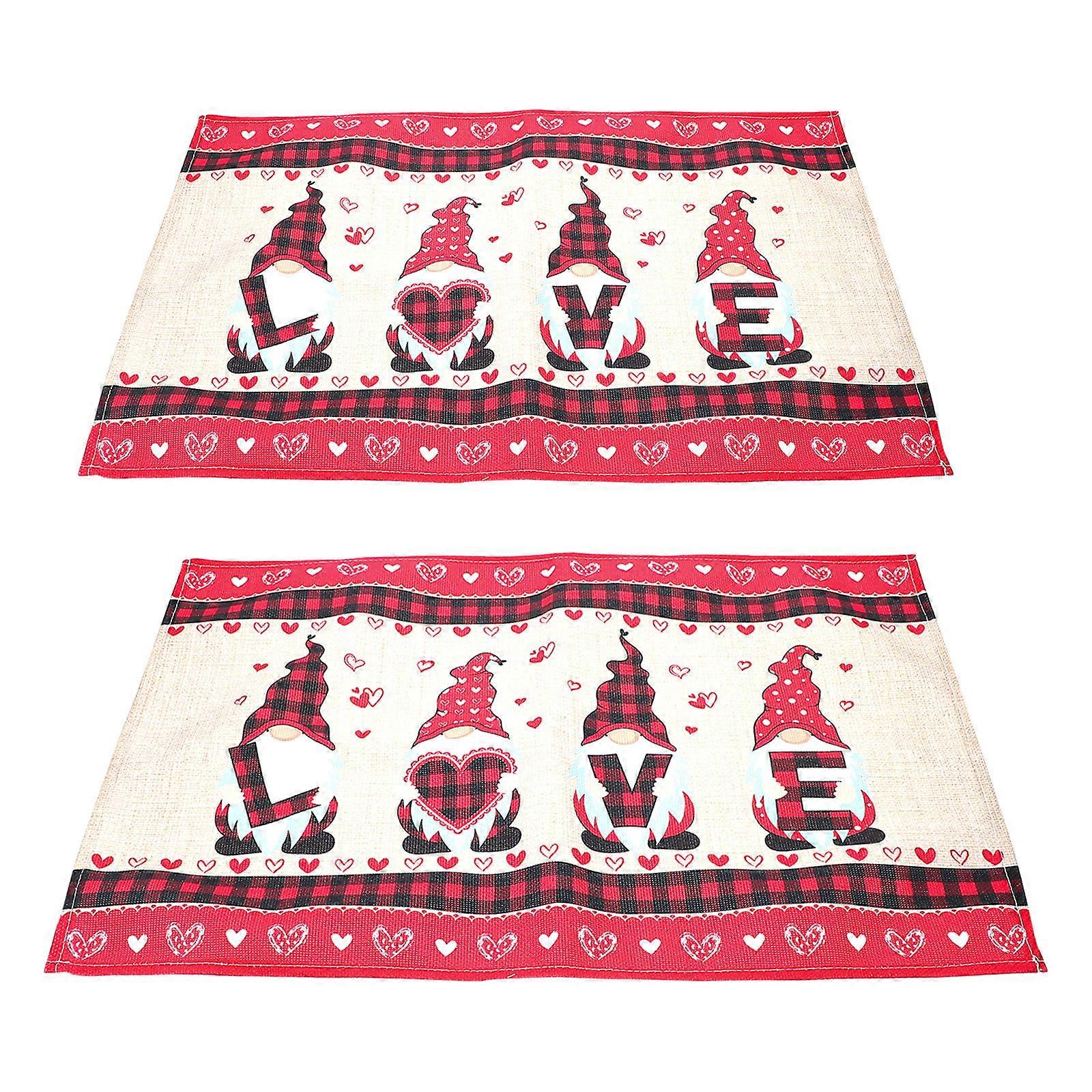 Valentines Table Mats 2Pcs Rectangular Cotton Decoration For Kitchen Table During Valentine's Day