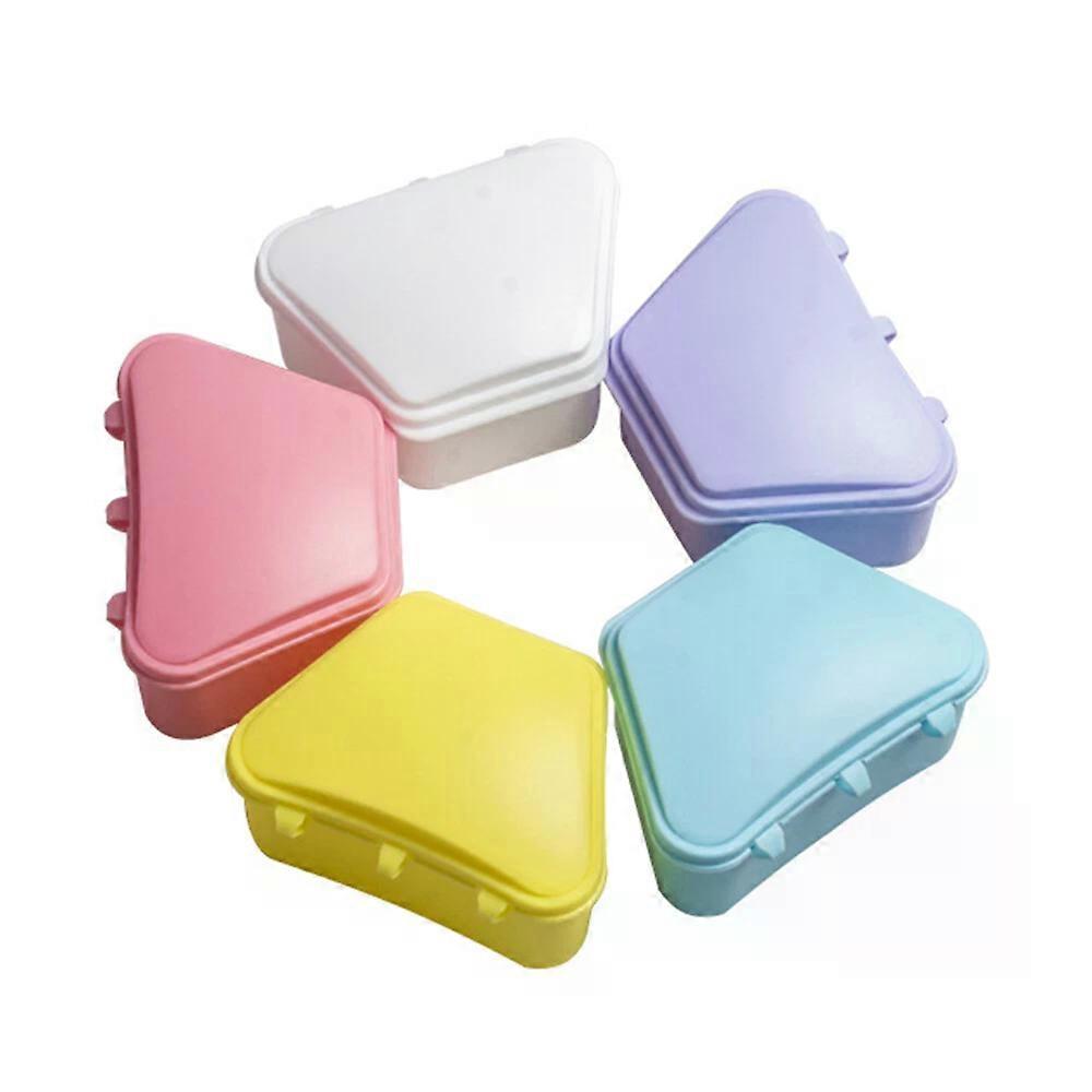 Denture Bath, 5 Pcs False Teeth Storage Case with Rinsing Basket