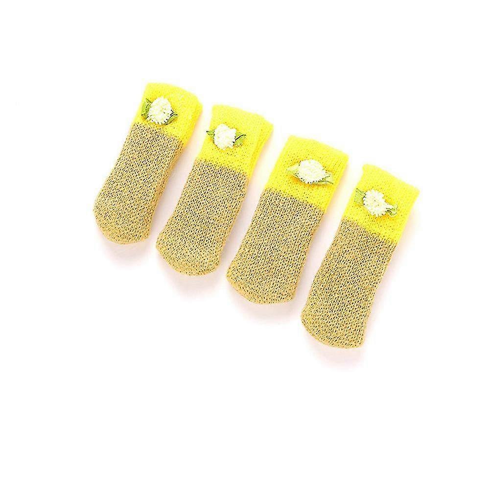 Khaki & Yellow Knitting Wool Foot Covers Set for Tables and Chairs - Slip-Resistant Table Mats & Chair Leg Protectors A1378