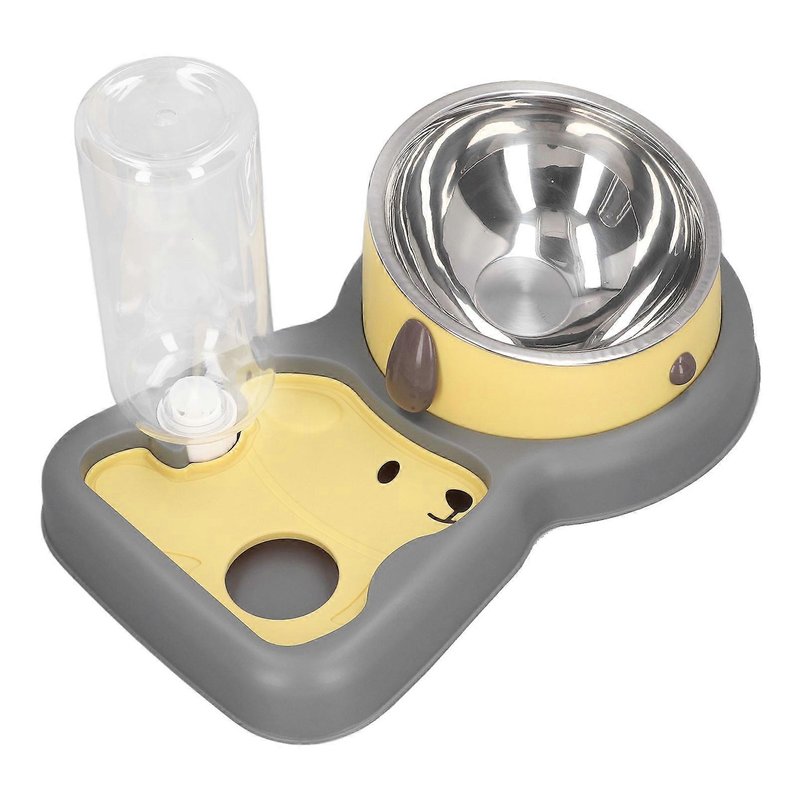 Pet Water Food Bowl Set Prevent Spill Elevated Cat Bowls with Automatic Water Dispenser Bottle for Cat Dog Puppy Yellow