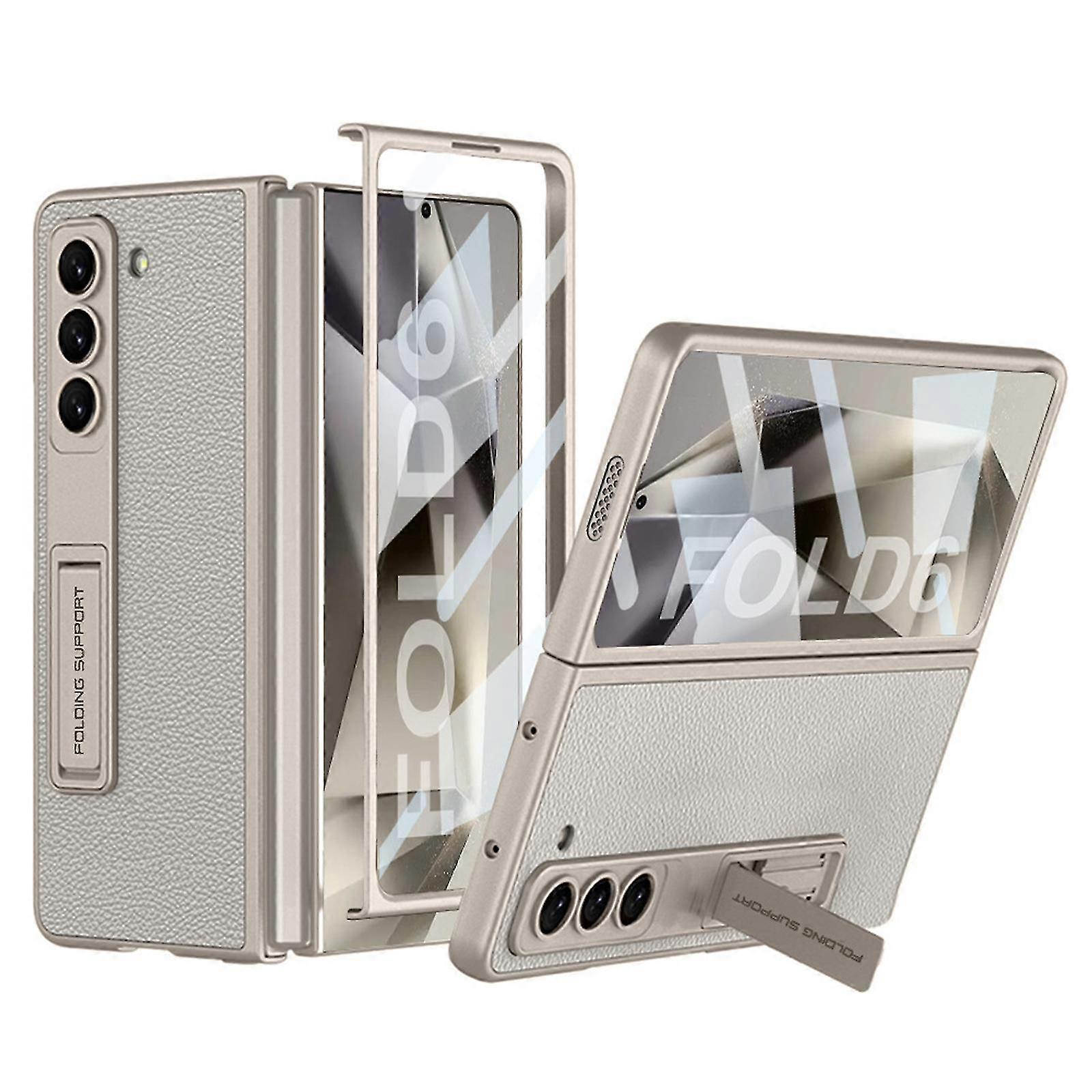 Case for Samsung Z Fold6, Built-in Screen Protector and Different Kickstand Angles, Anti-Scratches Ultra-Thin Anti-Shock Leather Protective Phone Cove