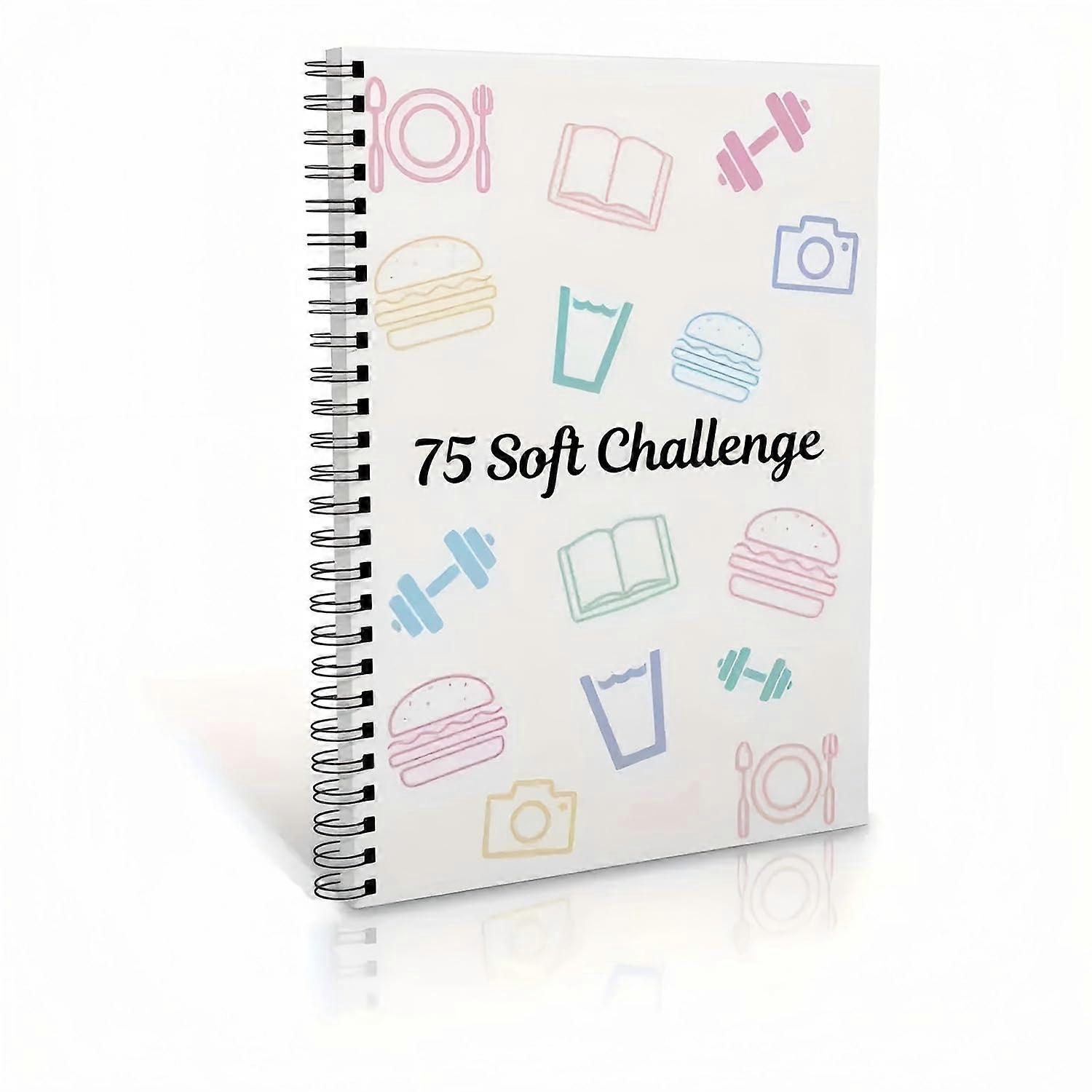 A4 Soft Challenge Planer Notebook, 75 Sheets Spiral Weekly Monthly Calendar, Daily Work Meal Reading Tracker