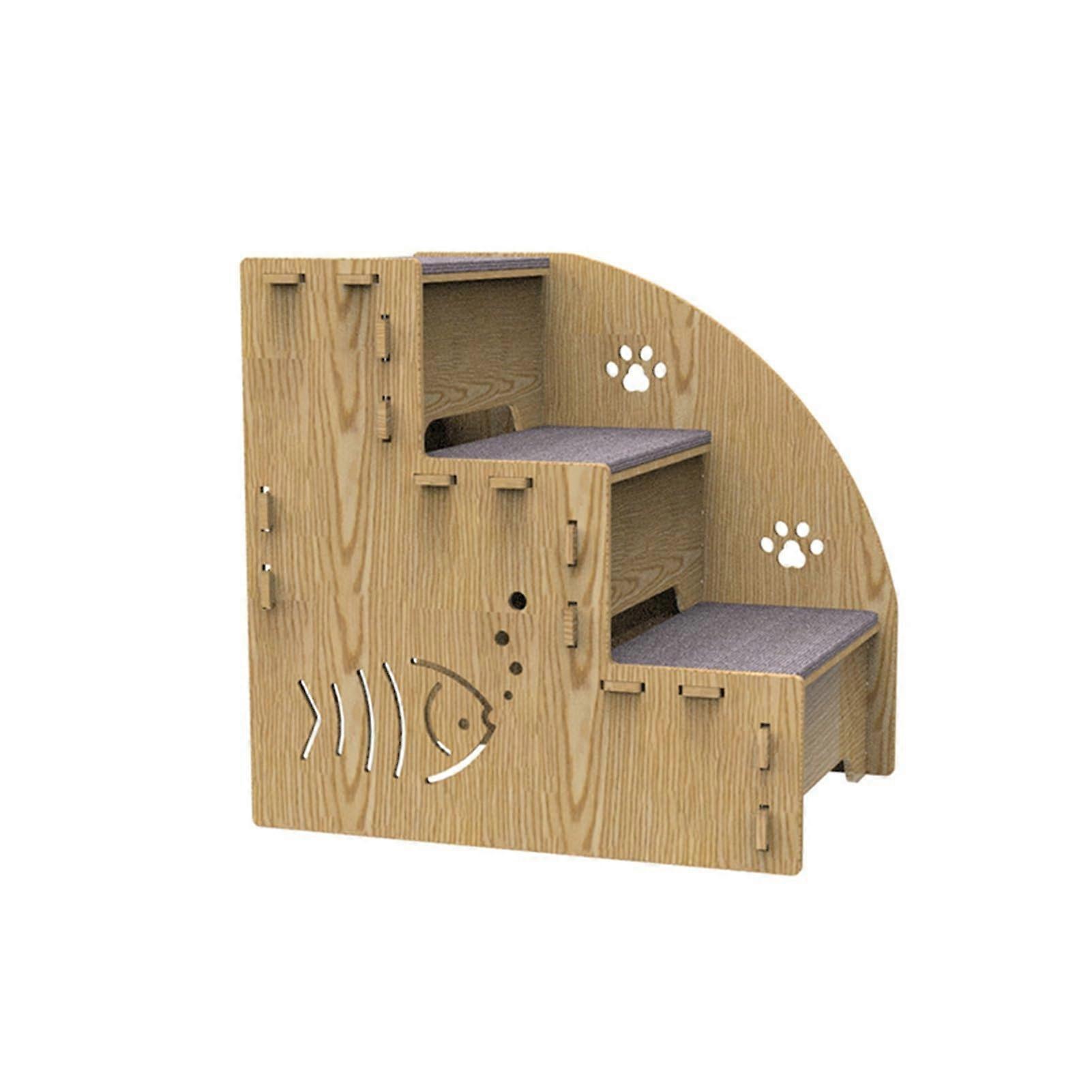 Pet Ladder For Small Dogs And Cats, Detachable Three-Step Pet Stair, Easy To Install, Multi-Layer Wood Color, One Size
