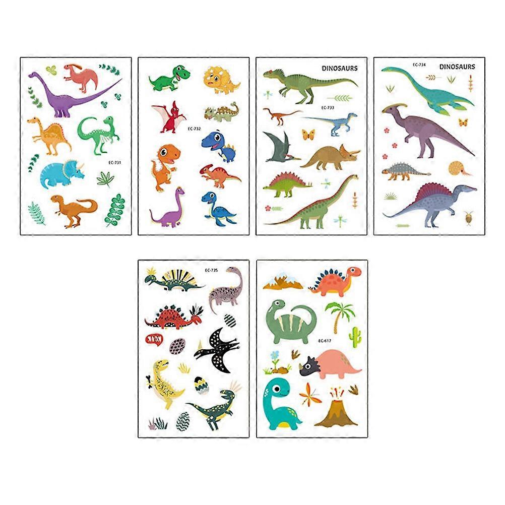 Dinosaur Cartoon Stickers 6Pack Temporary Body Art For Children Assorted Color Suitable For Fun