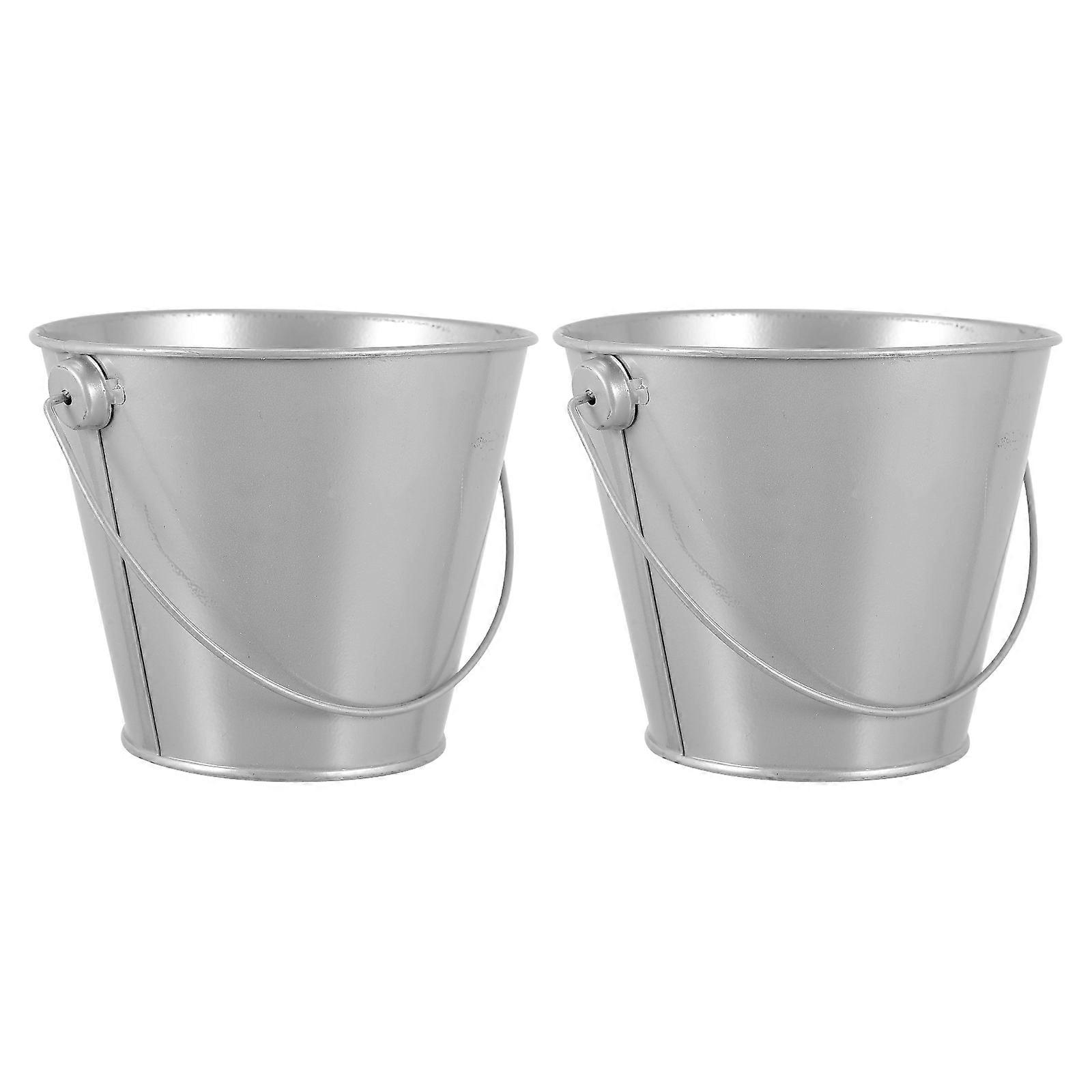2Pcs Steel Buckets For Food Featuring Handle Design Convenient For Carrying Snacks At Any Occasion