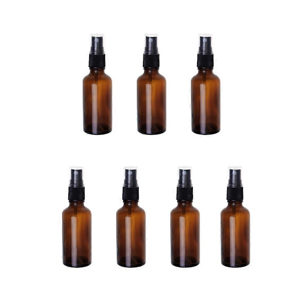 7pcs Brown Glass Spray Bottles with Emulsion Press Pumps for Essential Oils – Refillable, Portable, Travel Friendly Subpackaging Bottles